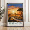 Serengeti Tanzania Sunset Savannah Landscape Wall Art, African Wildlife Elephants Poster, Nature Scenery Art Print, Tribal Decor