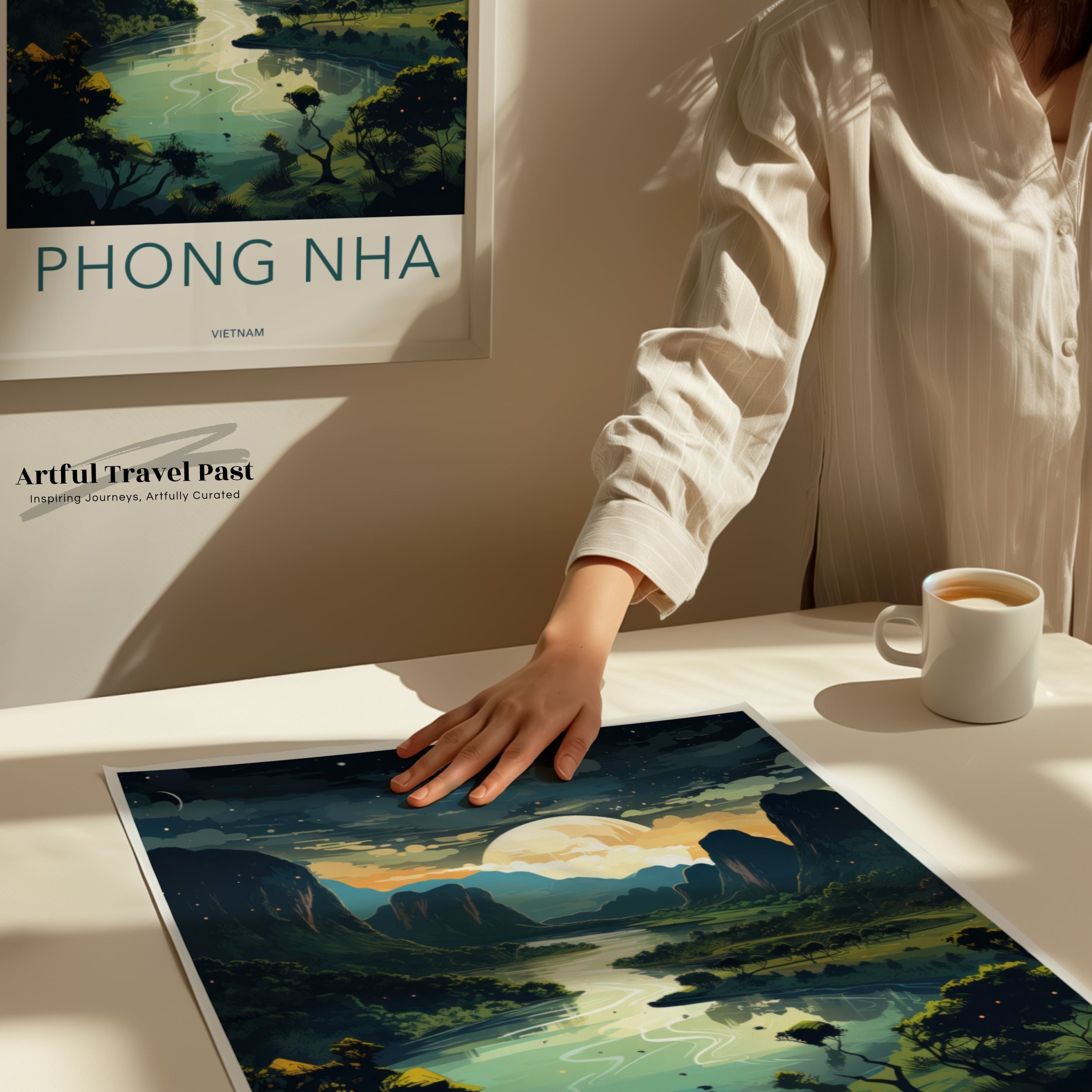 Phong Nha Wall Art, Scenic Landscape Poster, Moonlit Mountains Decor, Vietnam Travel Artwork, Nature Home Decoration, Cultural Landmarks