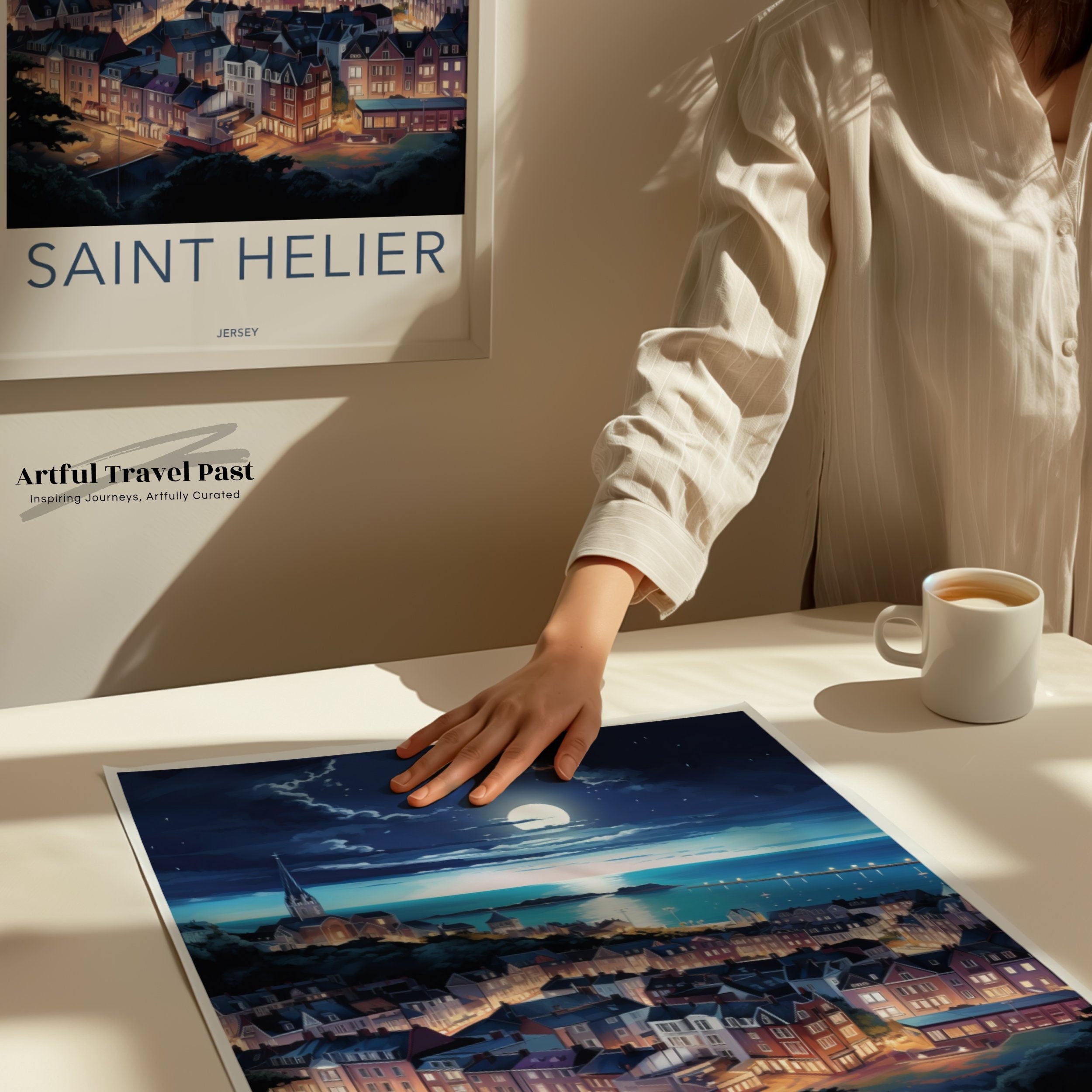 Saint Helier Wall Art, Jersey Nightscape Print, Coastal City Artwork, Beautiful City View, Stunning Night Scene Wall Decor