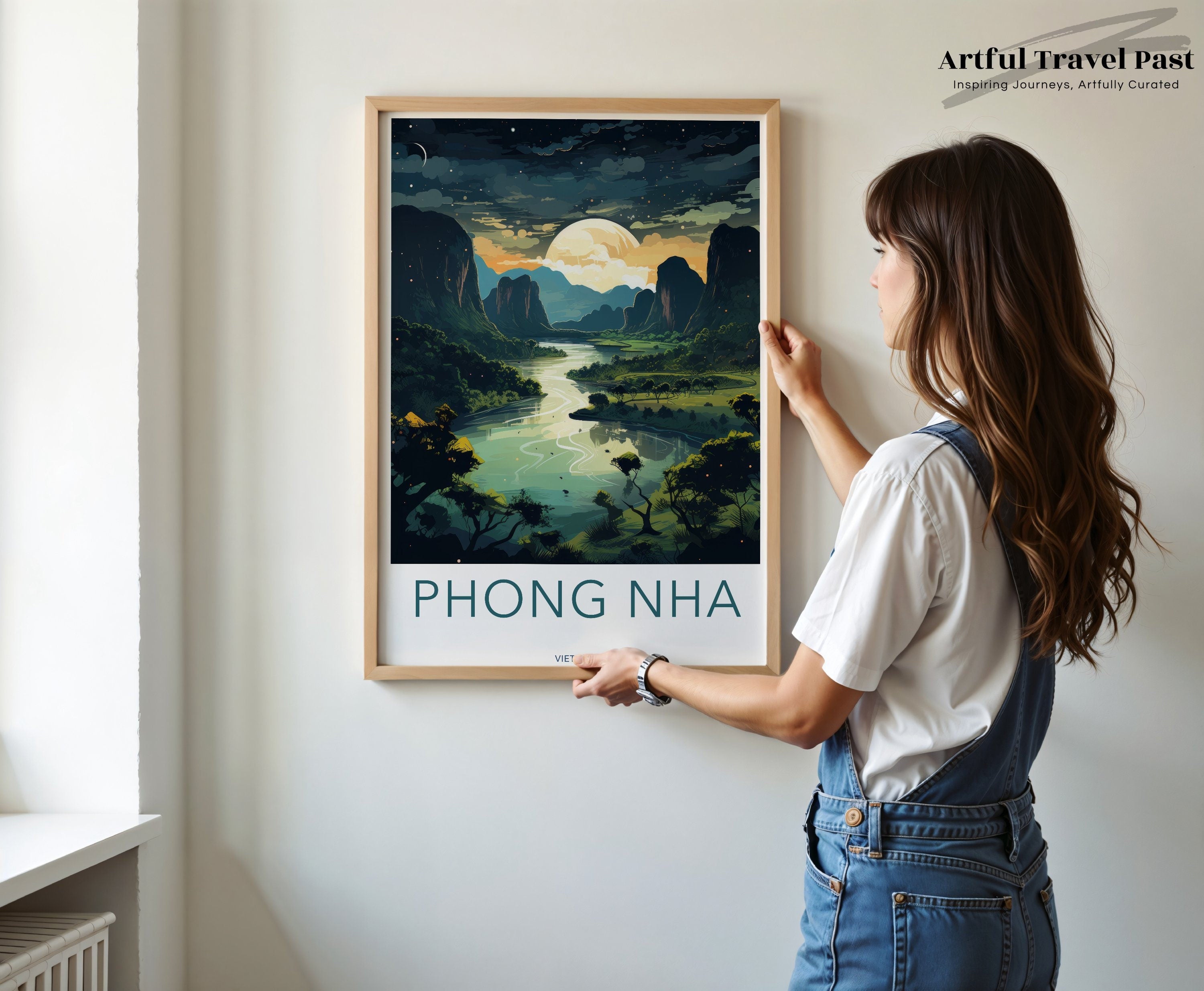 Phong Nha Wall Art, Scenic Landscape Poster, Moonlit Mountains Decor, Vietnam Travel Artwork, Nature Home Decoration, Cultural Landmarks