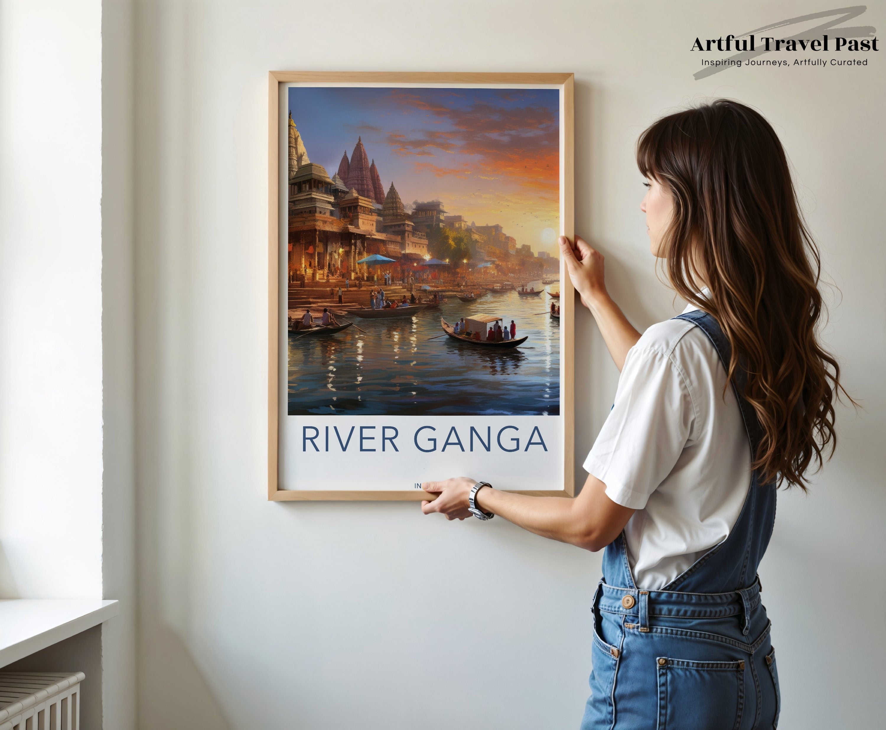 River Ganga Wall Art Print, Sunset View Over Ganges River, Indian Cultural Landmark, Historical Significance, Architectural Wonders