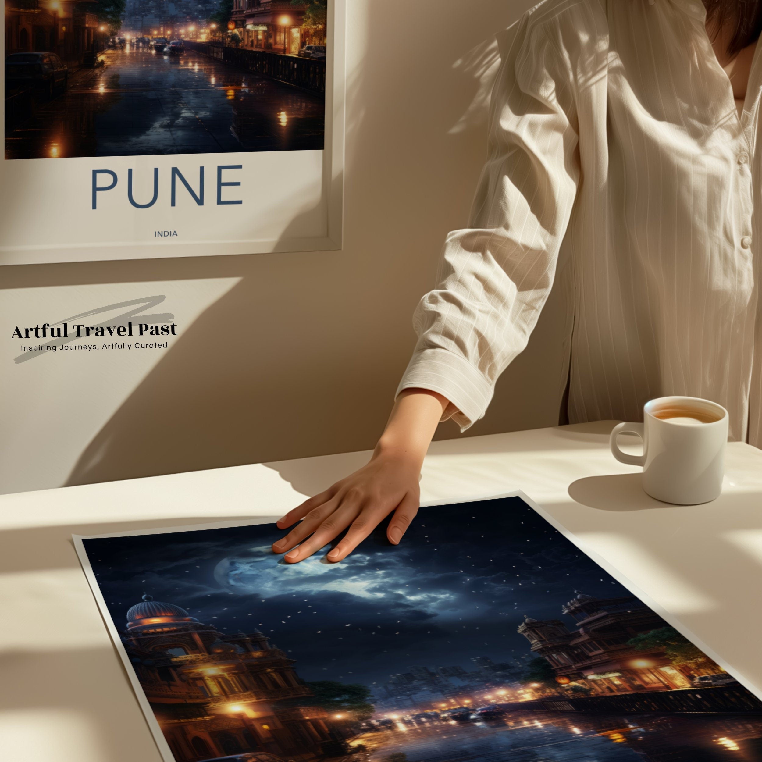 Pune Nightscape Wall Art Print, City Skyline Artwork, Indian Cityscape Poster, Moonlit Urban Landscape, Travel Souvenir, Home Decor