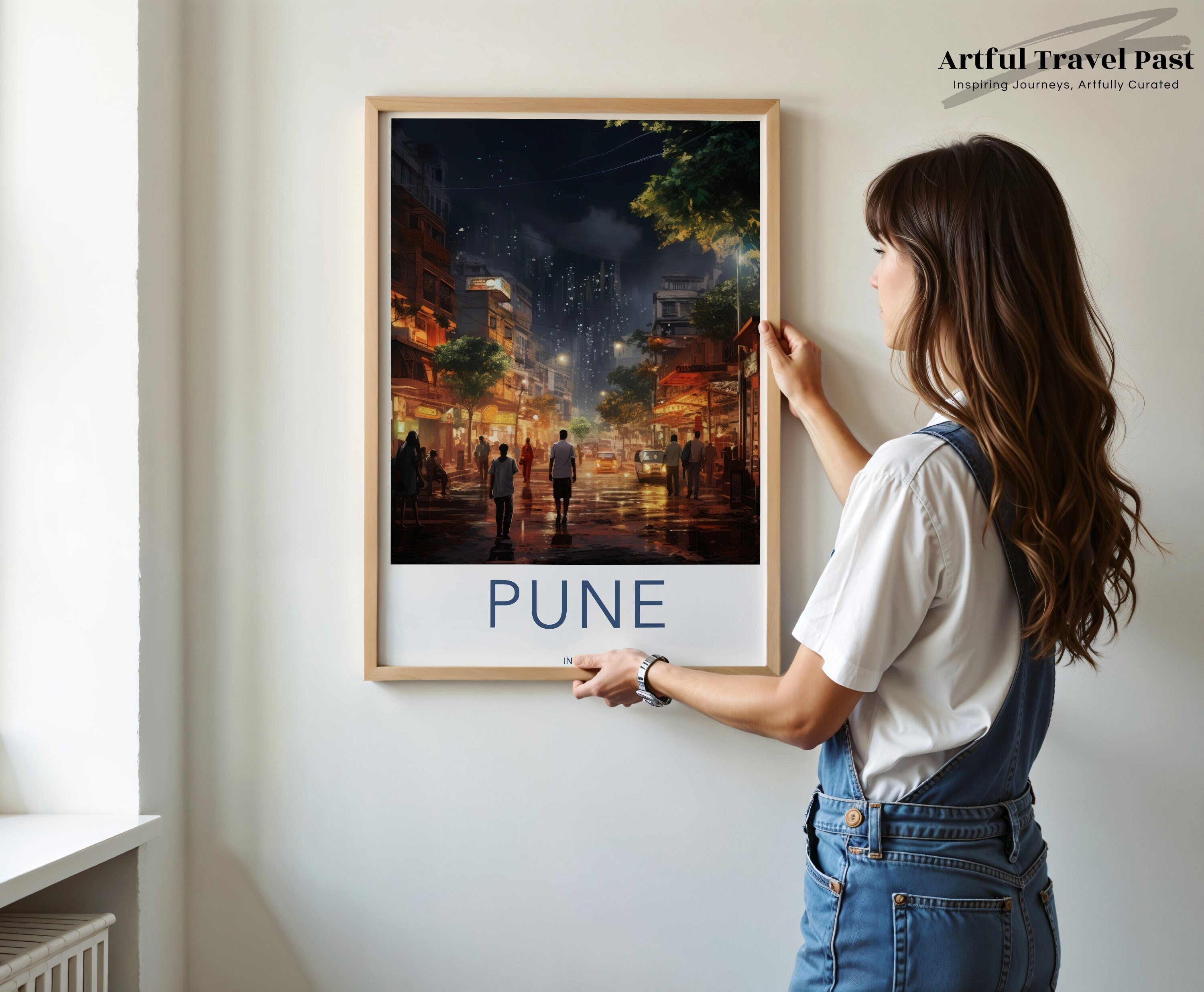 Pune Cityscape Wall Art, Urban Night Scene Print, Indian City Streets, Home Decor Poster, Modern City Night Lights, Cultural Landmark