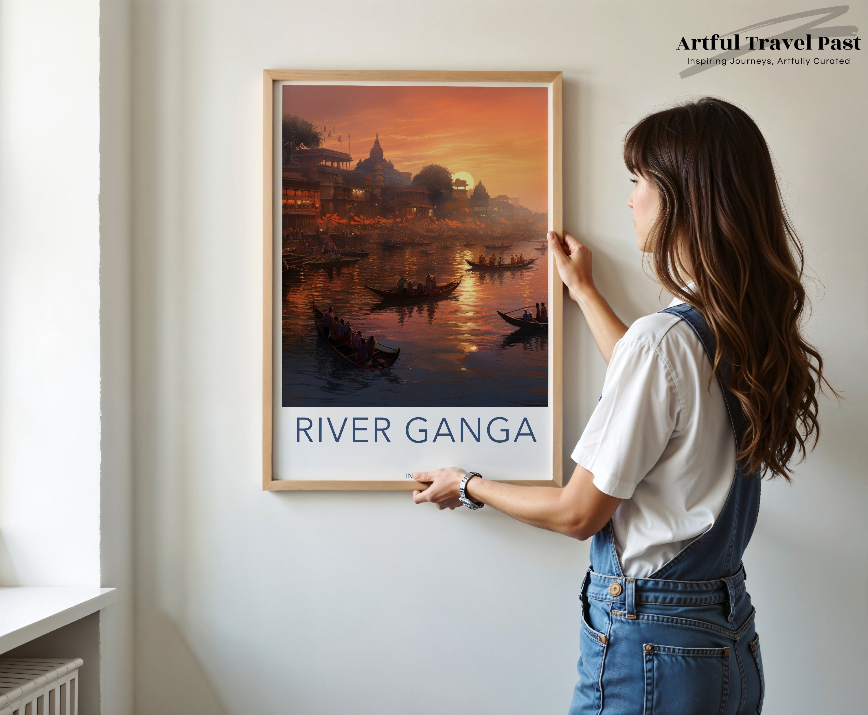 River Ganga Wall Art, Scenic Sunset View, Boating on the River, Indian Cultural Landmark, Historical Riverfront, Beautiful India Decor