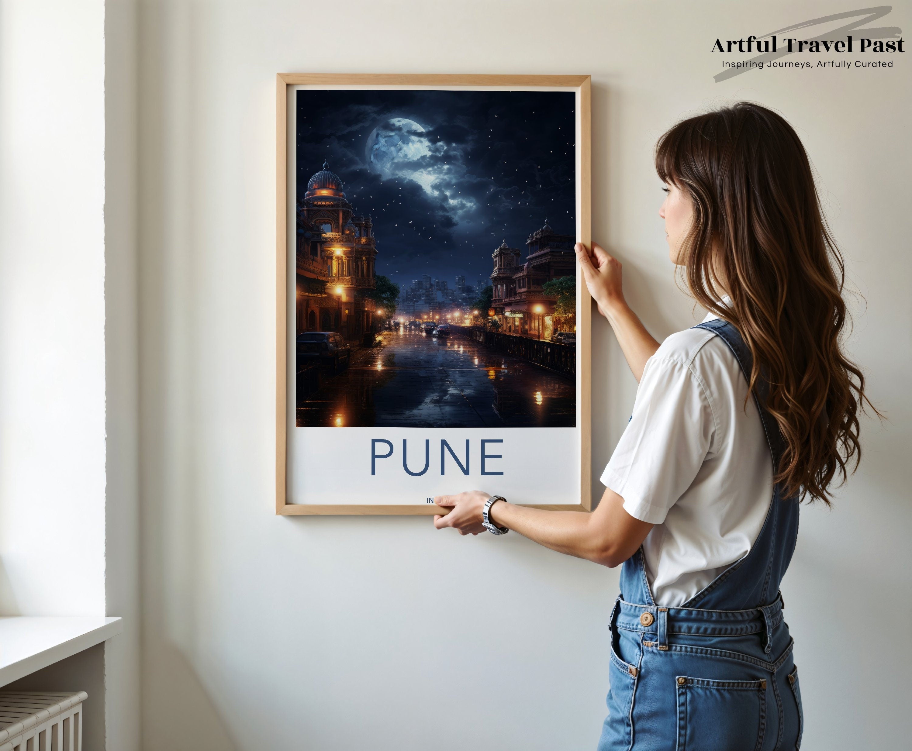 Pune Nightscape Wall Art Print, City Skyline Artwork, Indian Cityscape Poster, Moonlit Urban Landscape, Travel Souvenir, Home Decor