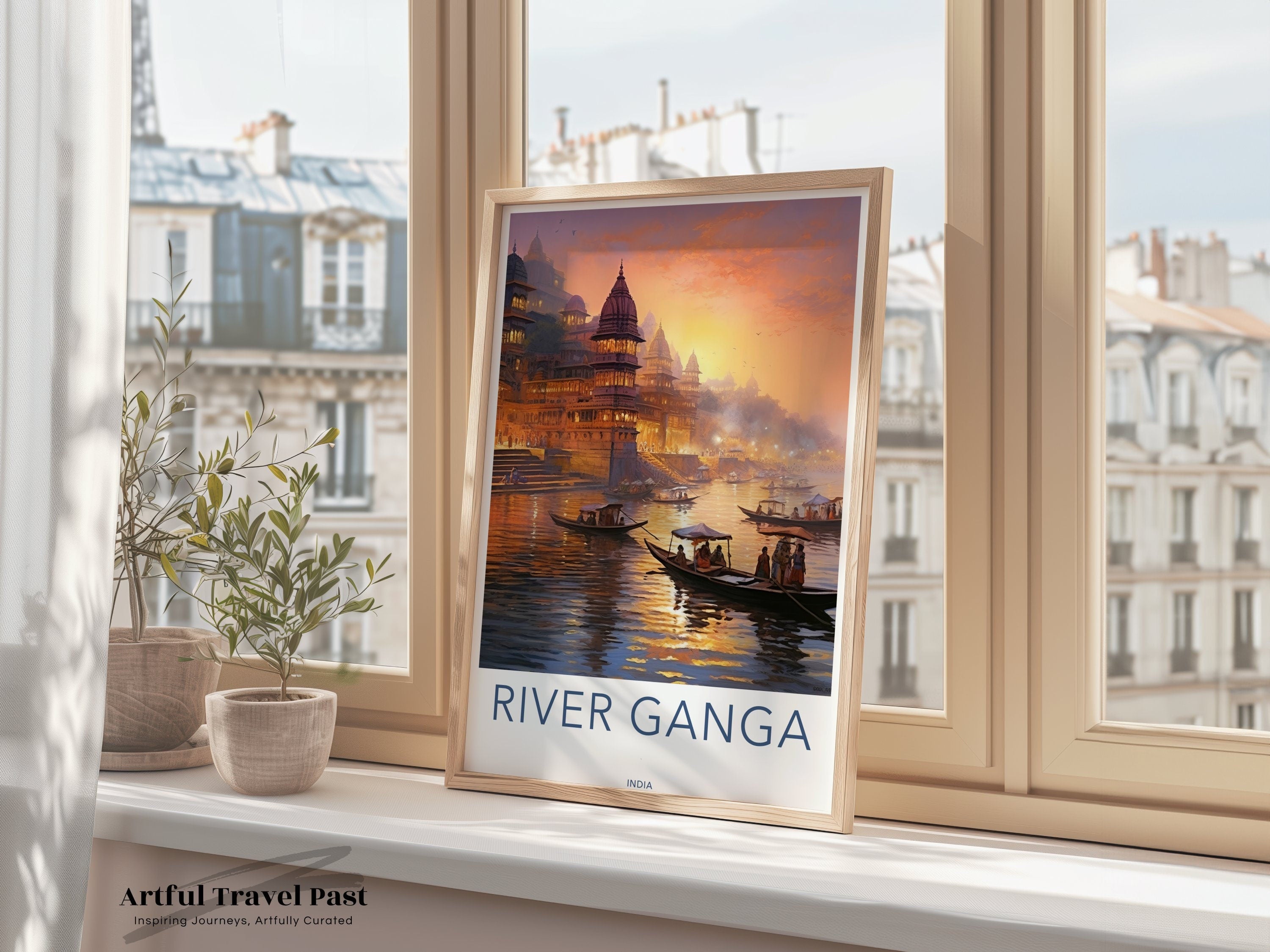 Varanasi River Ganga Wall Art, Sunset on River Ganges, Old Varanasi Landscape Print, Scenic India Travel Poster, Historical Cultural Decor