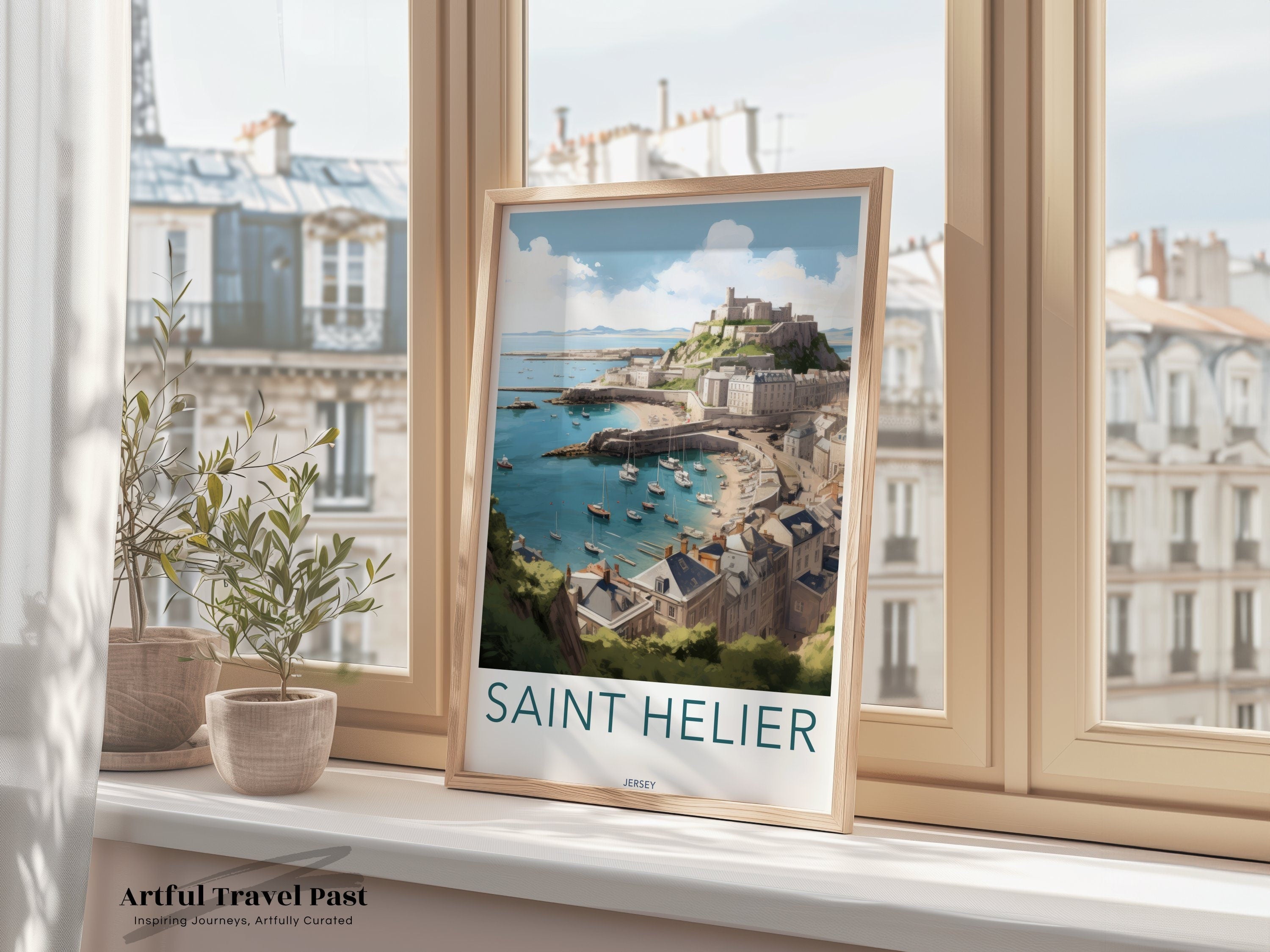 Saint Helier Wall Art, Jersey Coastal Print, Historic Town Illustration, Maritime Cityscape Poster, Seaside Decor