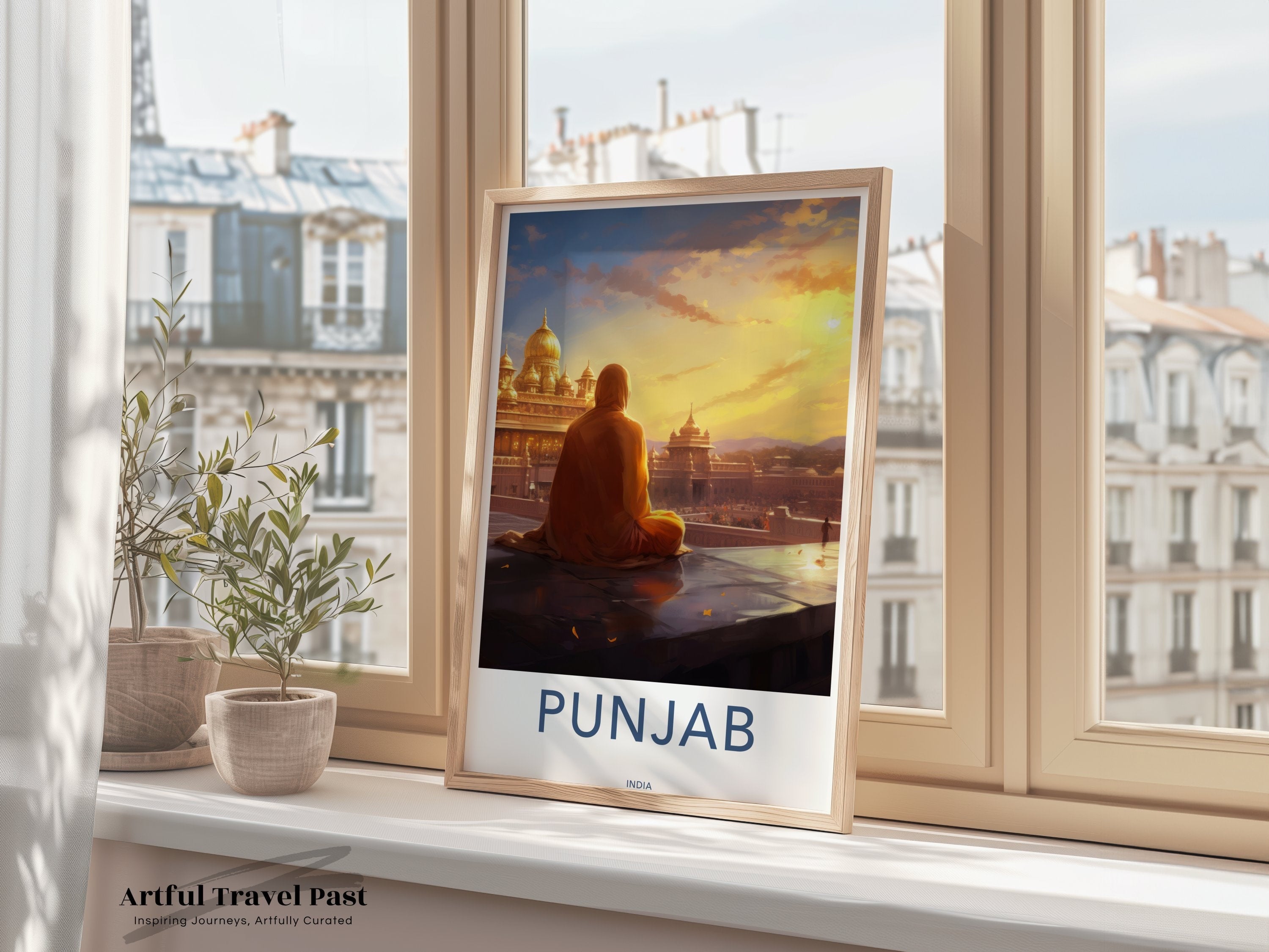 Golden Temple at Sunset Wall Art, Punjab India Print, Spiritual Landscape Artwork, Serene Meditation, Historical Architecture Decor