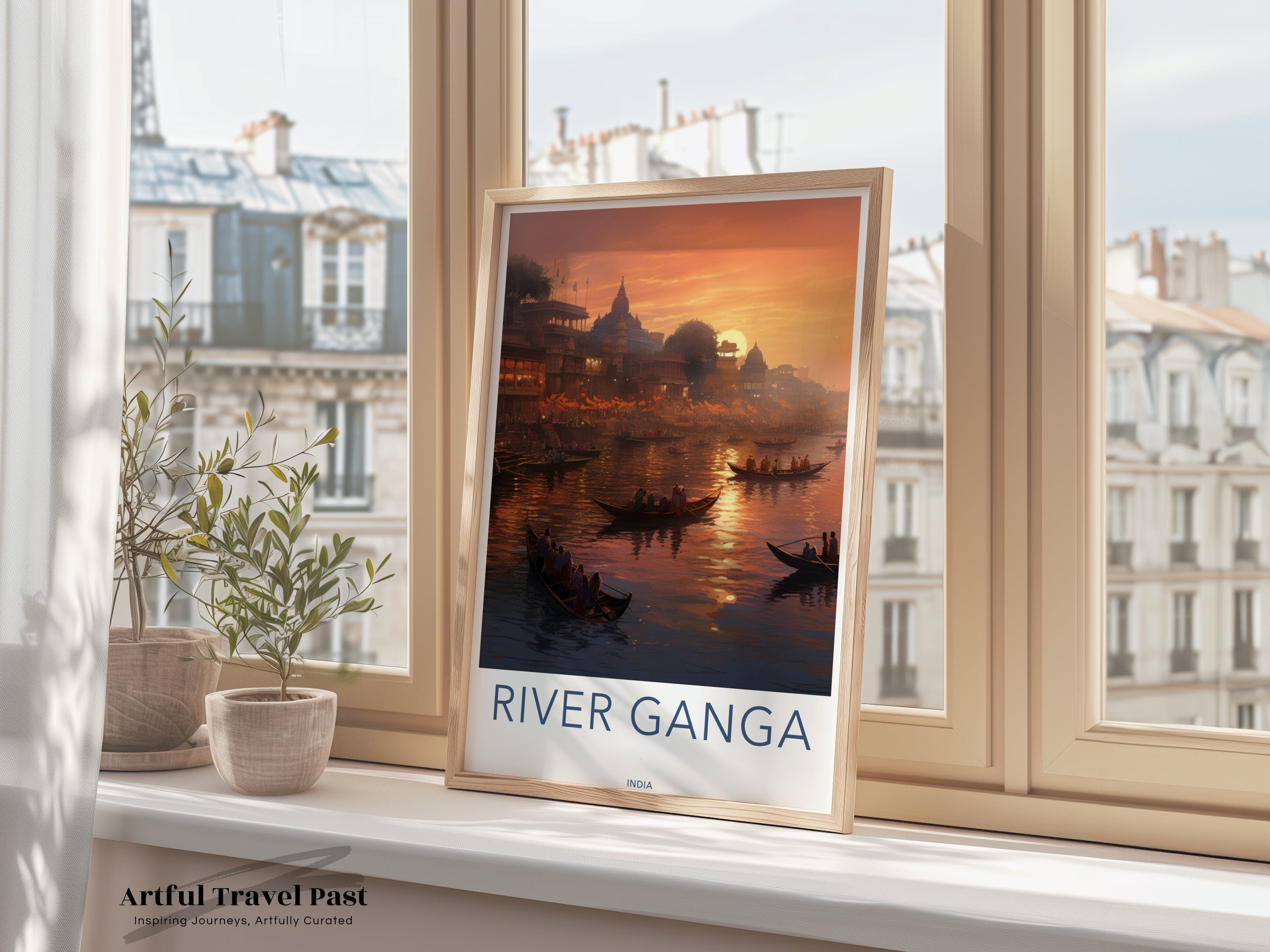 River Ganga Wall Art, Scenic Sunset View, Boating on the River, Indian Cultural Landmark, Historical Riverfront, Beautiful India Decor