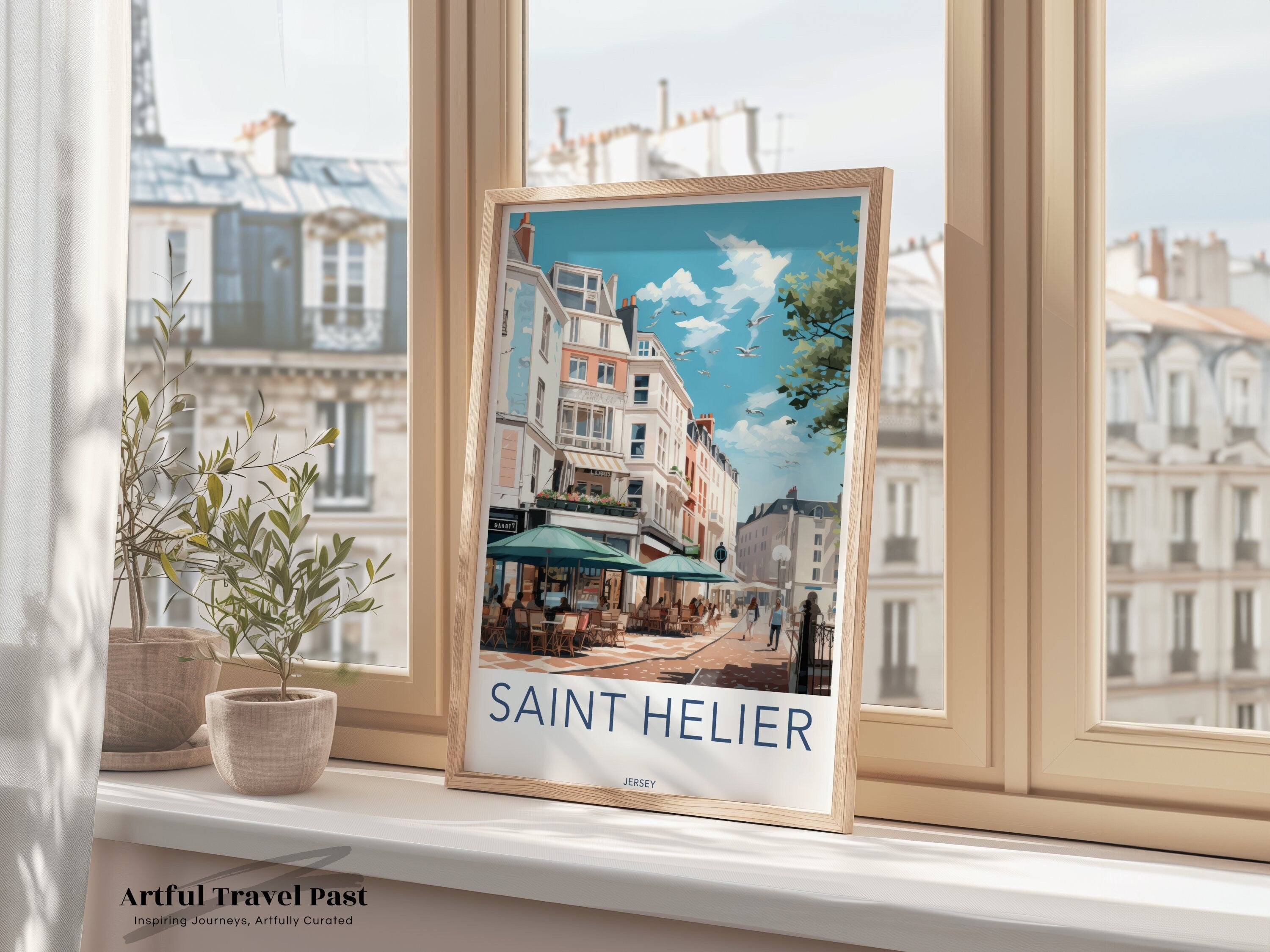 Saint Helier Cityscape Poster, Jersey Wall Art, Historic Streets Artwork, Seaside Town Print, Travel Poster, Vintage Urban Decor