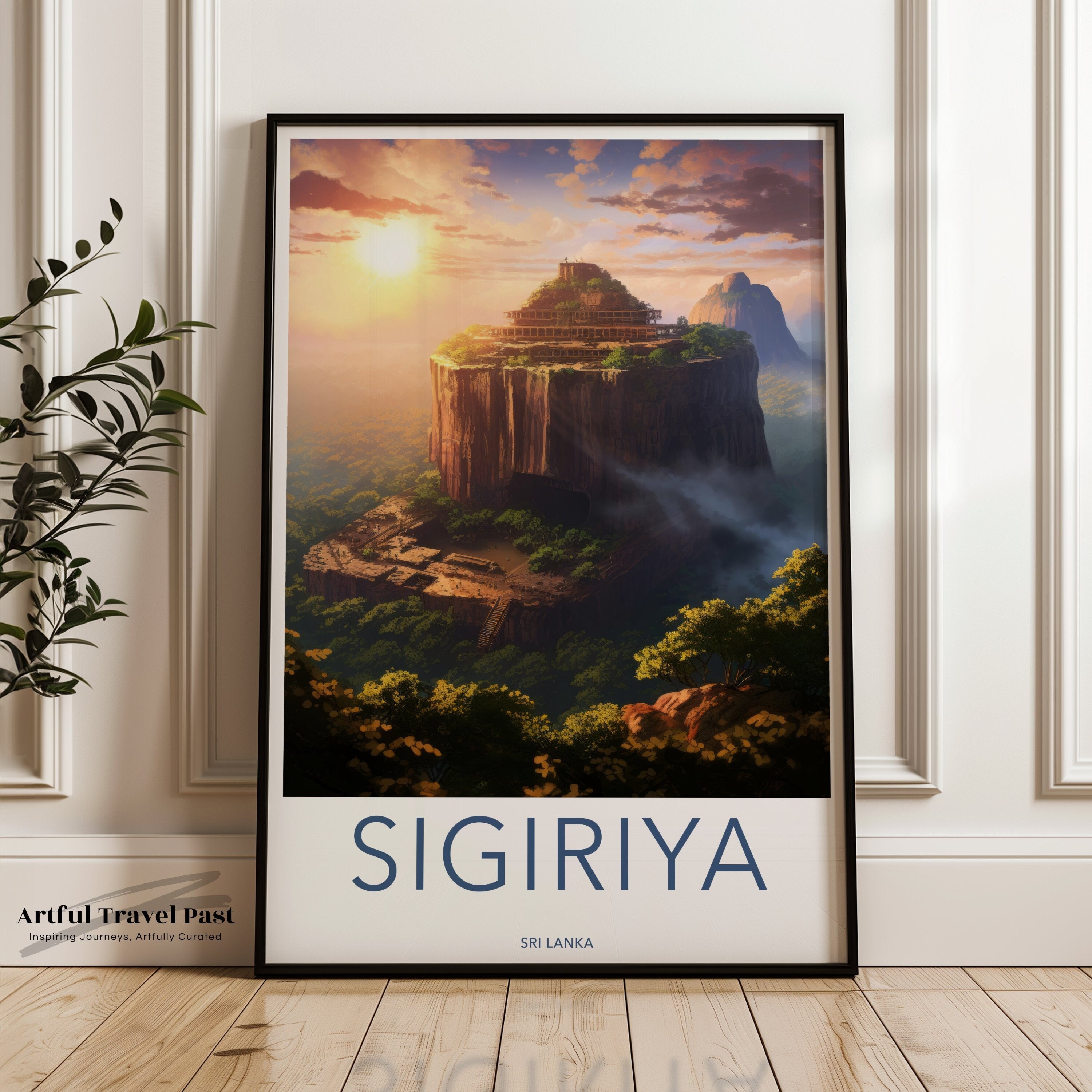 Sigiriya Wall Art, Sunrise View, Ancient Rock Fortress Painting, Sri Lanka Heritage Print, Cultural Landmark Decor