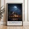 Somnath Temple Wall Art, Full Moon Night Poster, Indian Cultural Landmark Print, Historic Temple Illustration, Spiritual Wall Decor