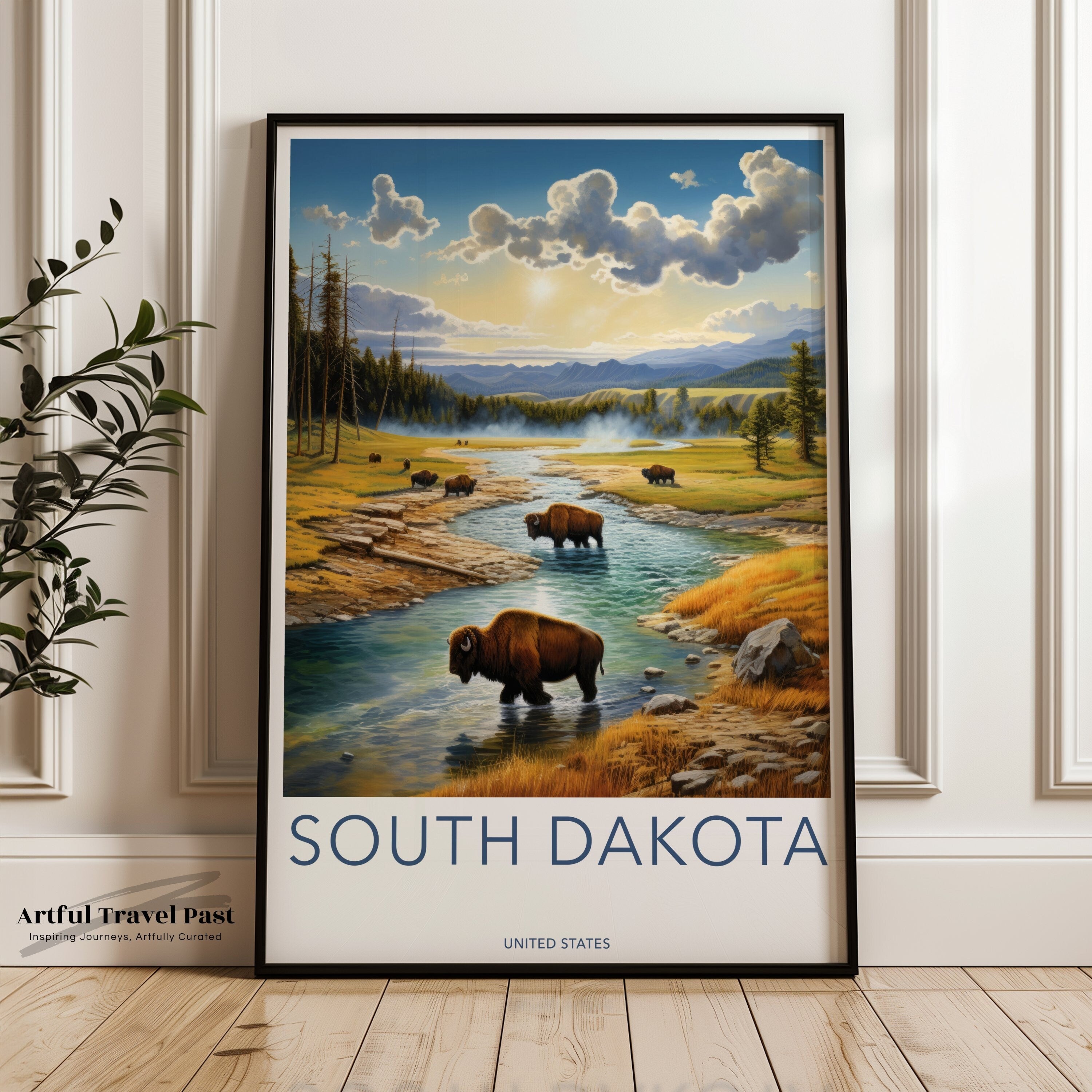 South Dakota Wall Art, Bison in Landscape Print, Beautiful Nature Artwork, Rustic Home Decor, Nature Lovers Gift, Travel Poster, USA Scenery