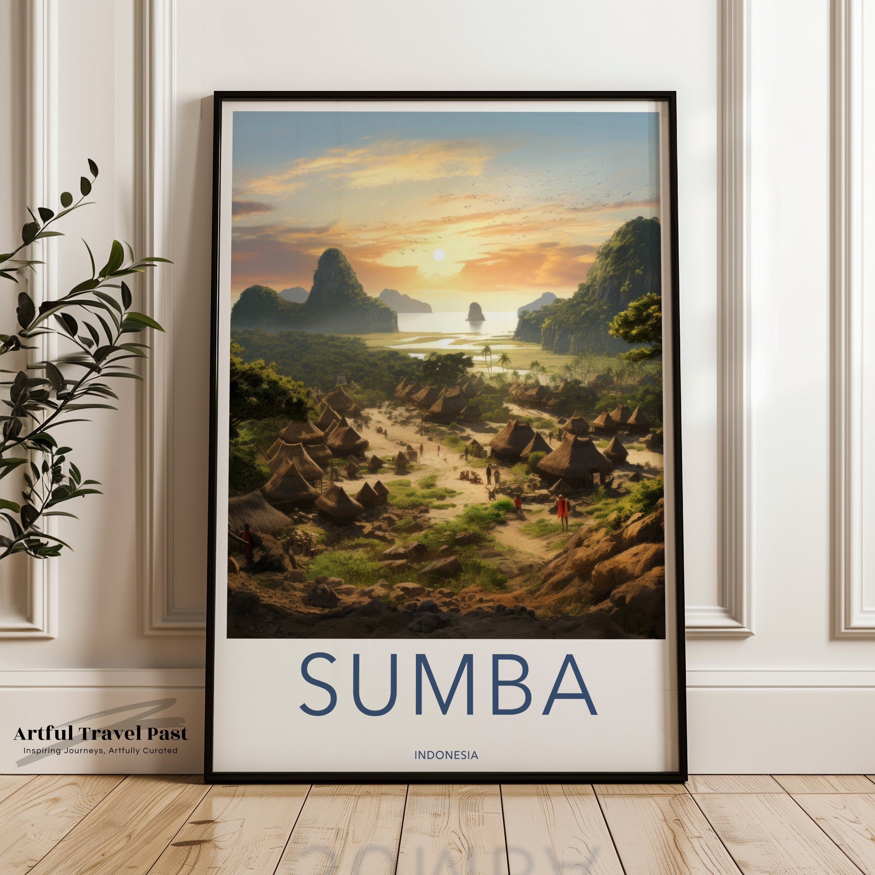 Sumba Indonesia Wall Art, Sunset Over Sumba Village, Scenic Indonesian Landscape, Cultural Heritage Print, Nature Inspired Decor