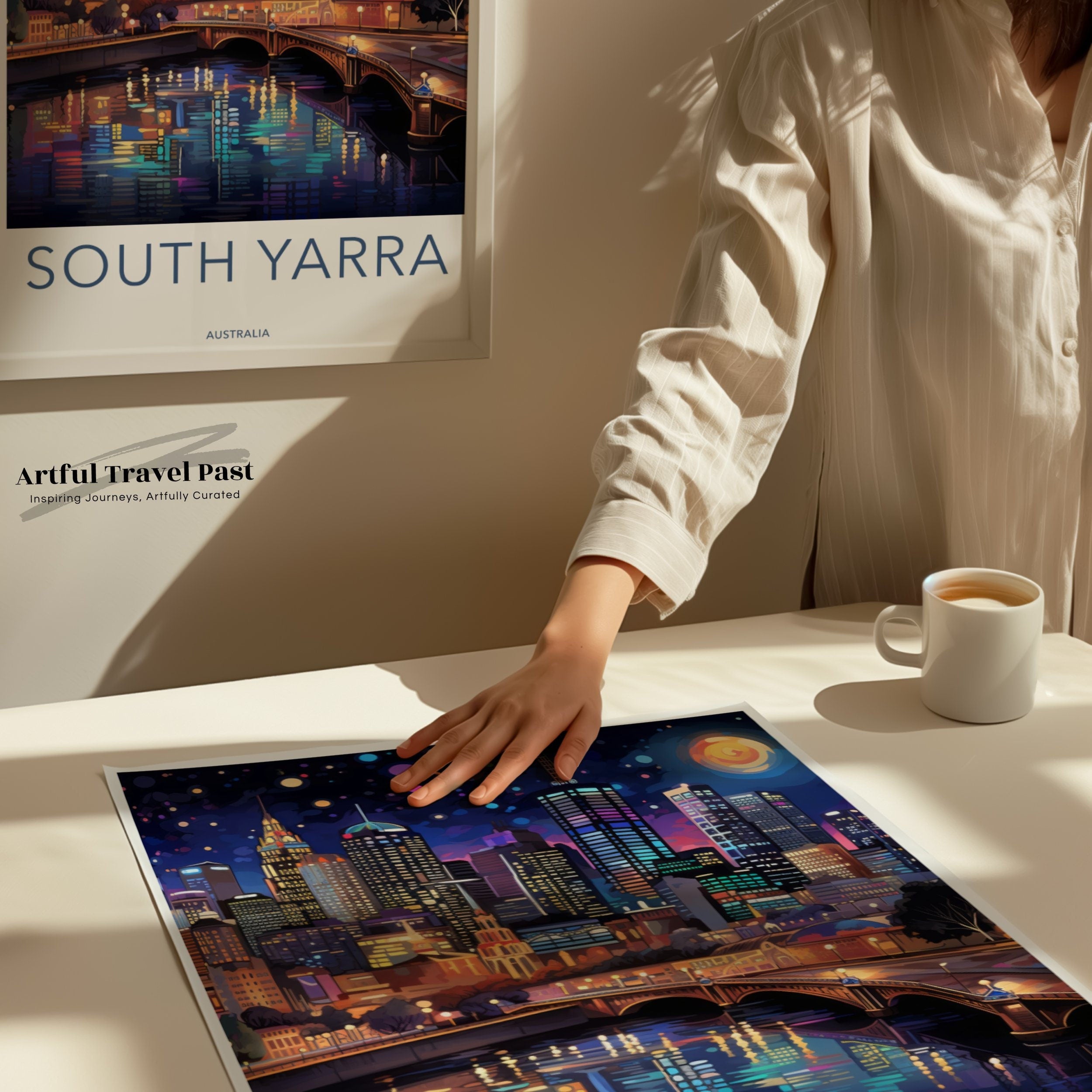 Stunning South Yarra Wall Art Print, Melbourne Skyline, Night Cityscape Illustration, Modern Home Decor, Australia Travel Poster