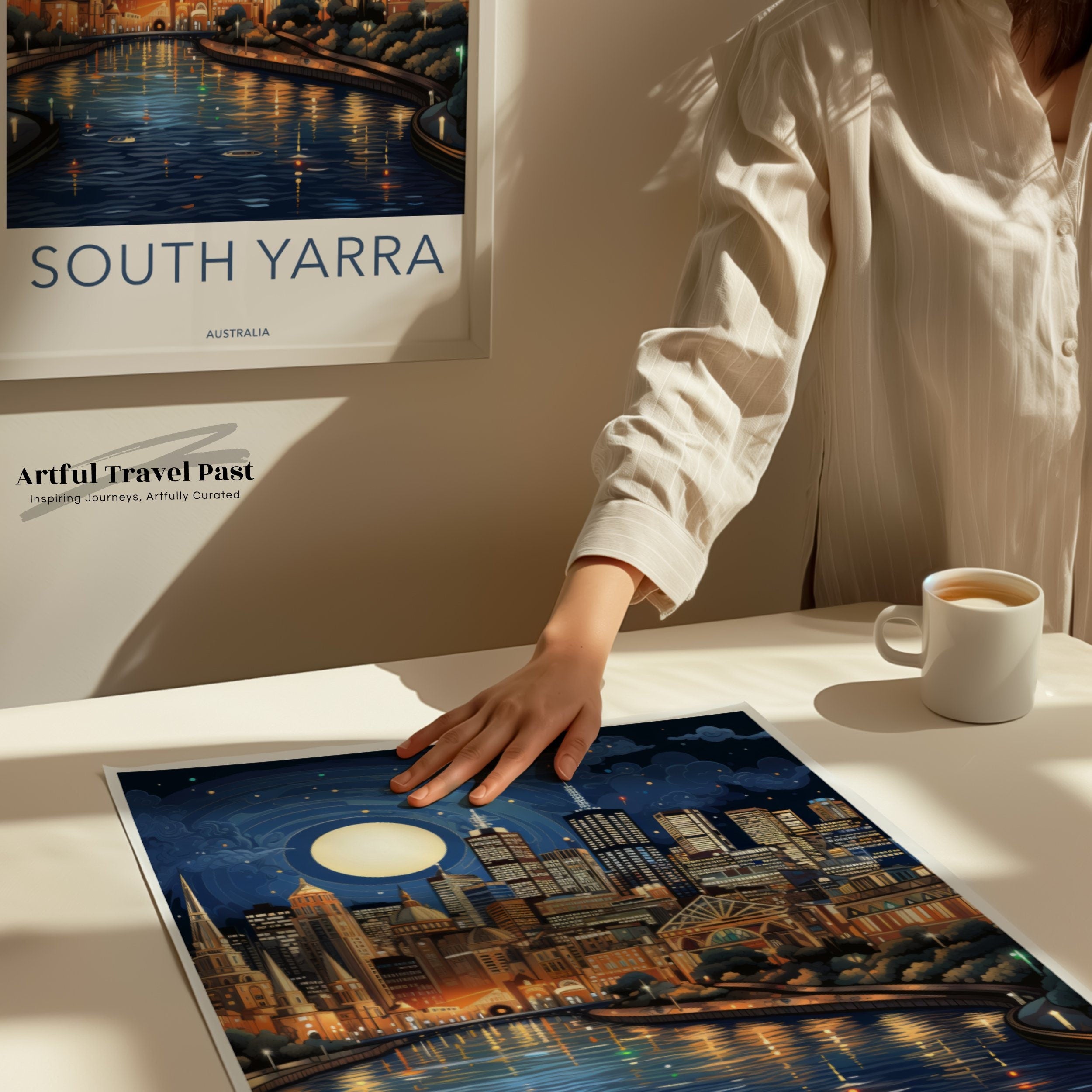 South Yarra Cityscape Wall Art Print, Night City Lights Illustration, Melbourne Skyline Decor, Urban Landscape Poster, Modern Home Decor