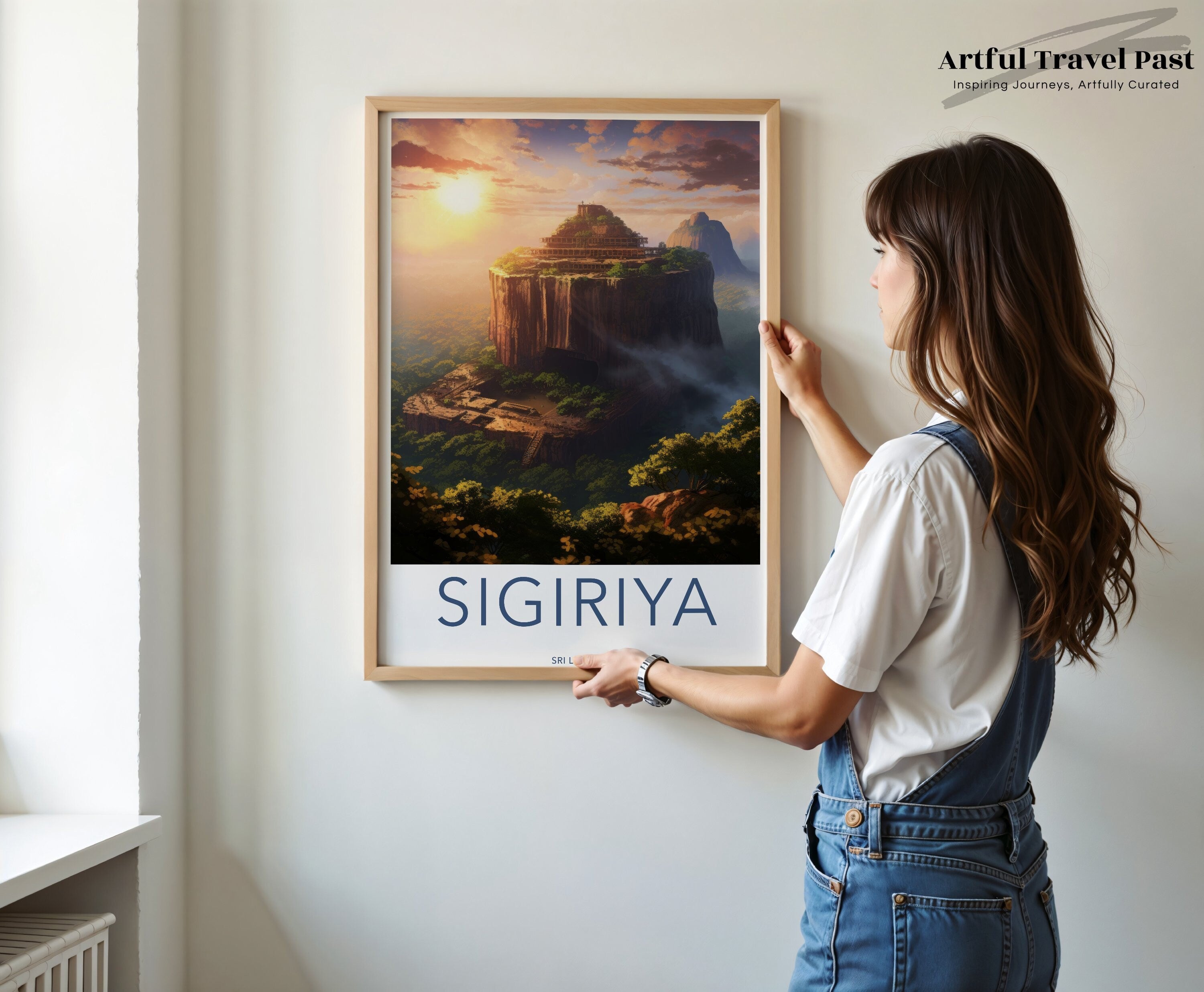 Sigiriya Wall Art, Sunrise View, Ancient Rock Fortress Painting, Sri Lanka Heritage Print, Cultural Landmark Decor