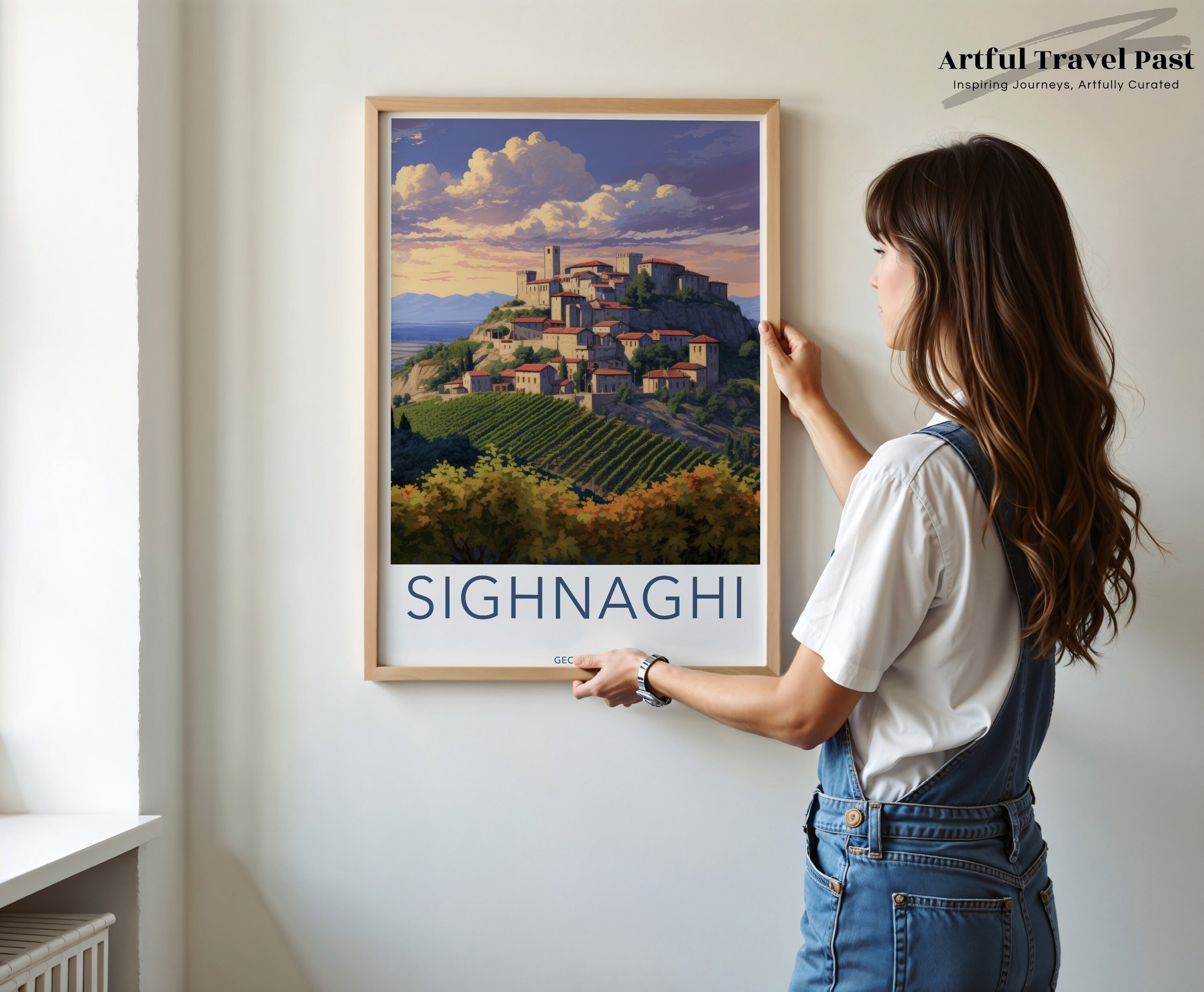 Sighnaghi Georgia Wall Art Print, Historic Georgian Town Artwork, Scenic Landscape Poster, Hilltop Village Decor, Cultural Landmark