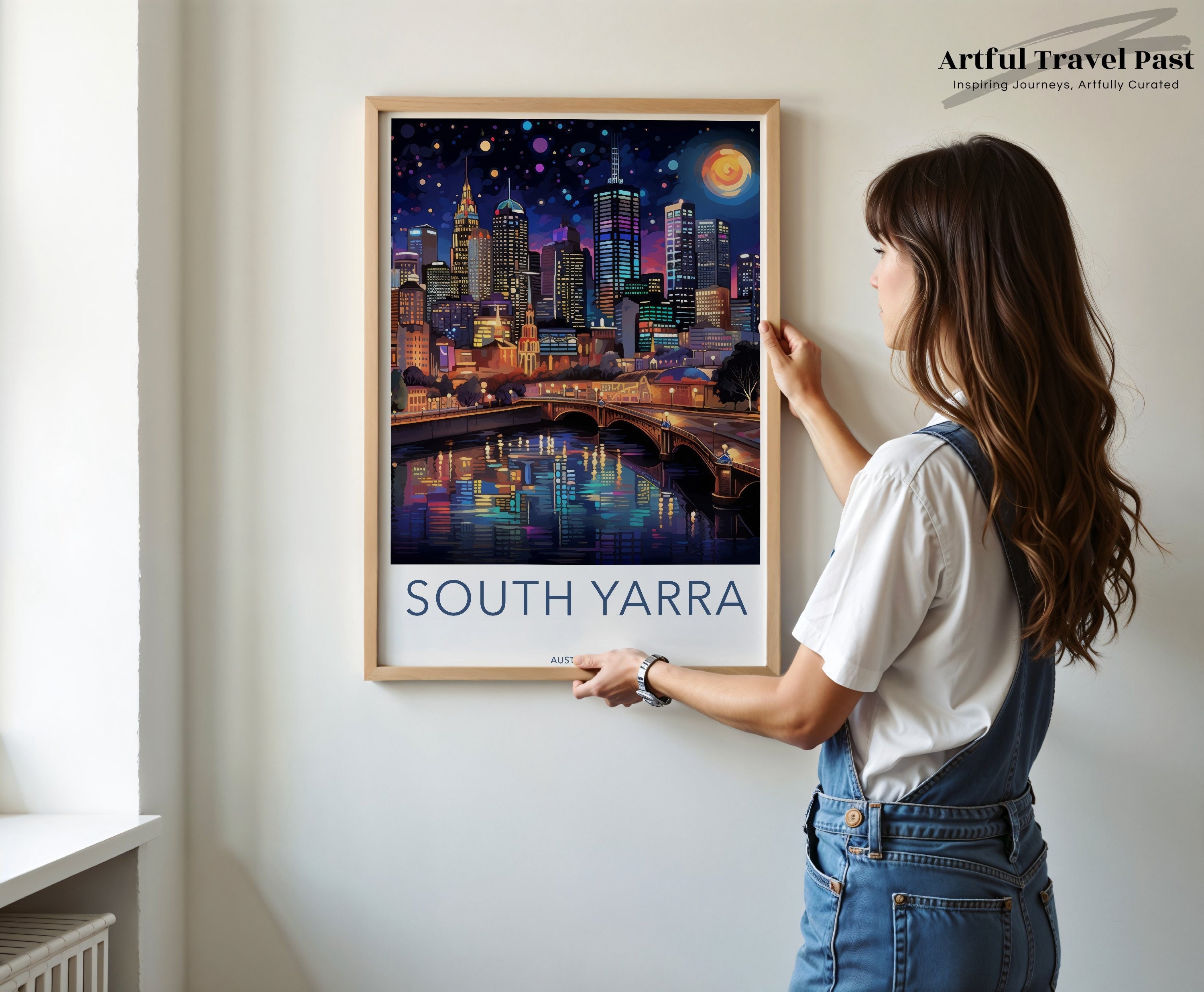 Stunning South Yarra Wall Art Print, Melbourne Skyline, Night Cityscape Illustration, Modern Home Decor, Australia Travel Poster