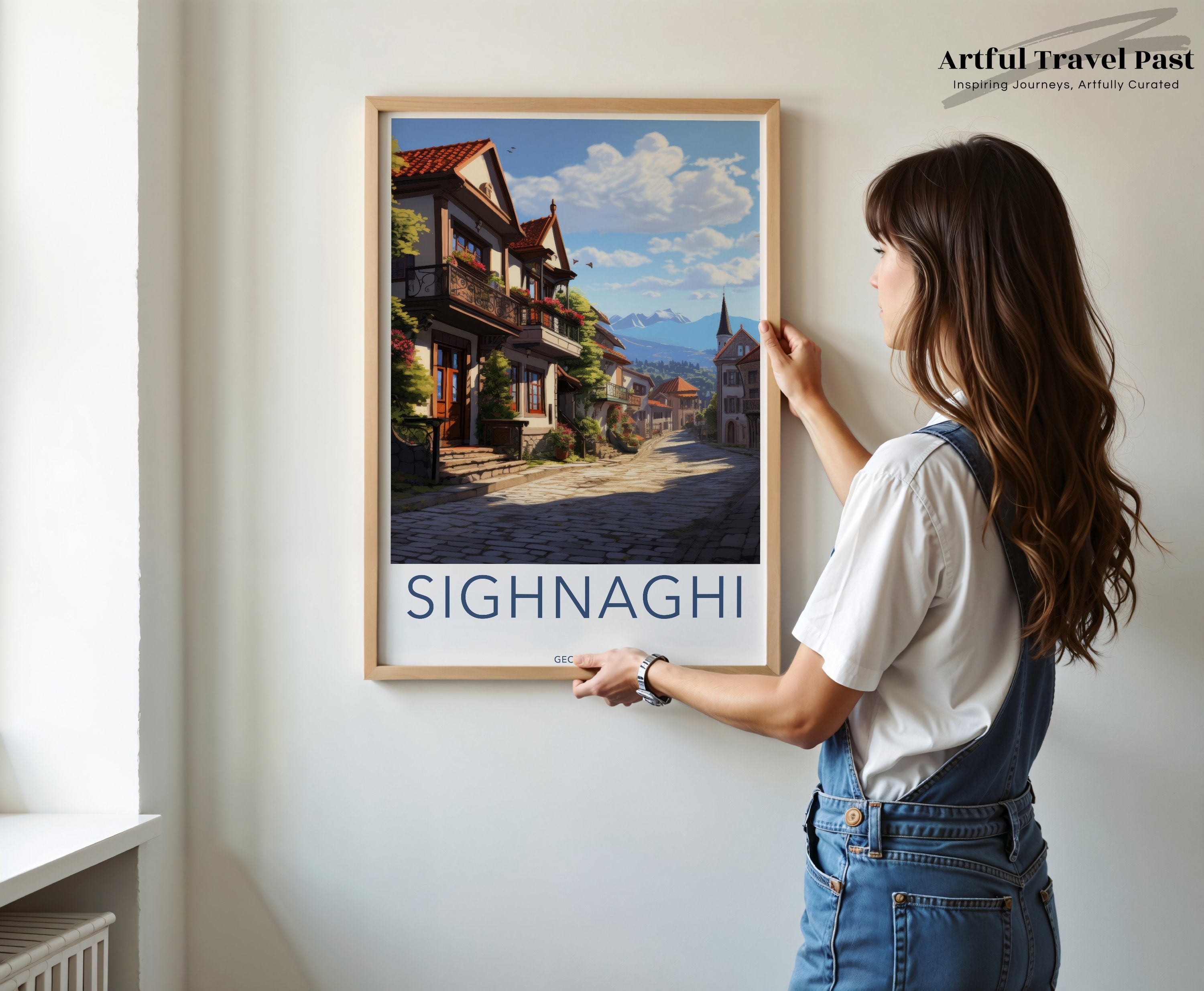 Sighnaghi Georgia Wall Art, Historic Town Artwork, Cultural Landmark Poster, European Village Decor, Cobbled Street Print