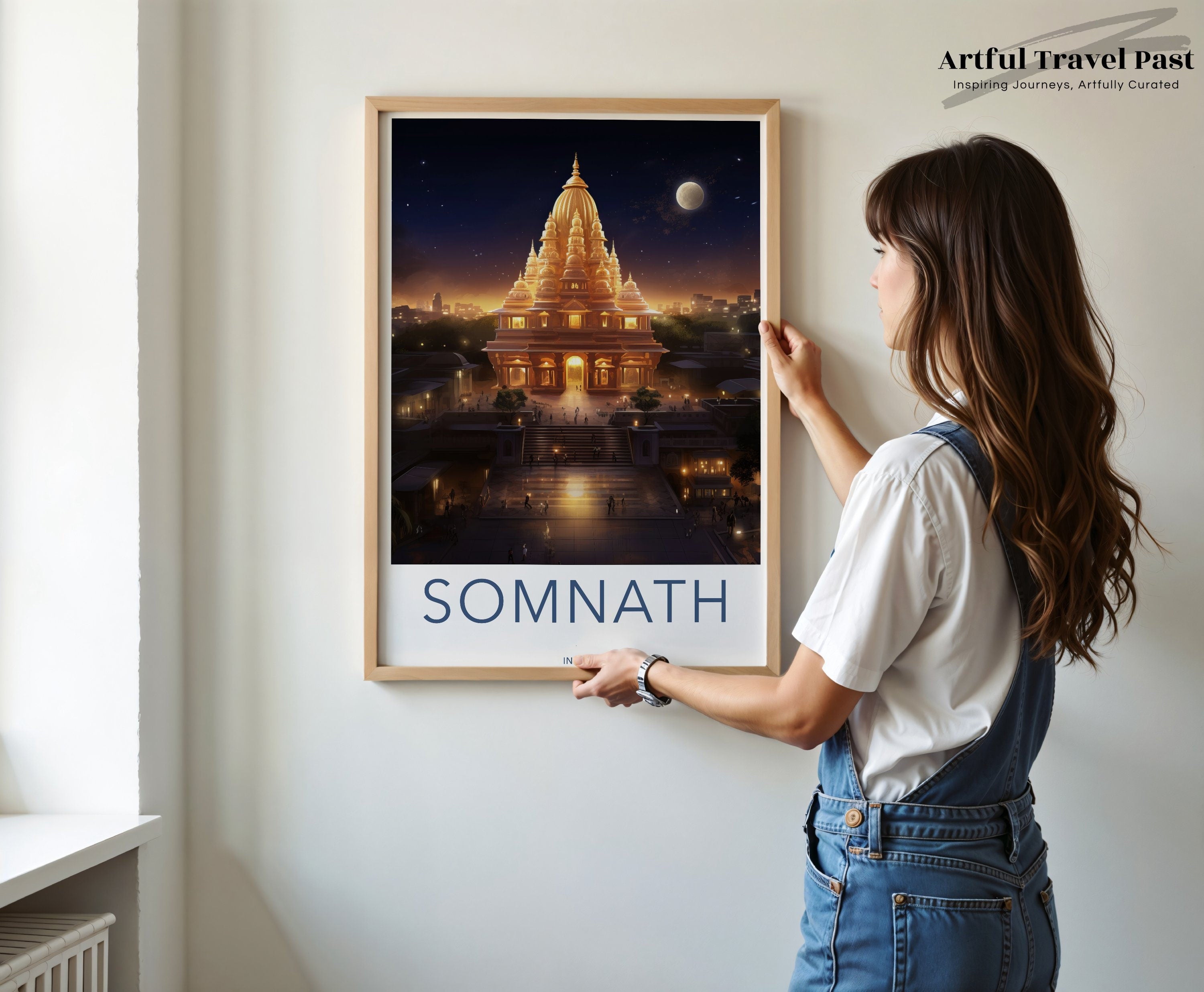 Somnath Temple Wall Art, India Night Scene Poster, Illuminated Landmark Print, Moonlit Historical Architecture, Cultural Heritage Decor