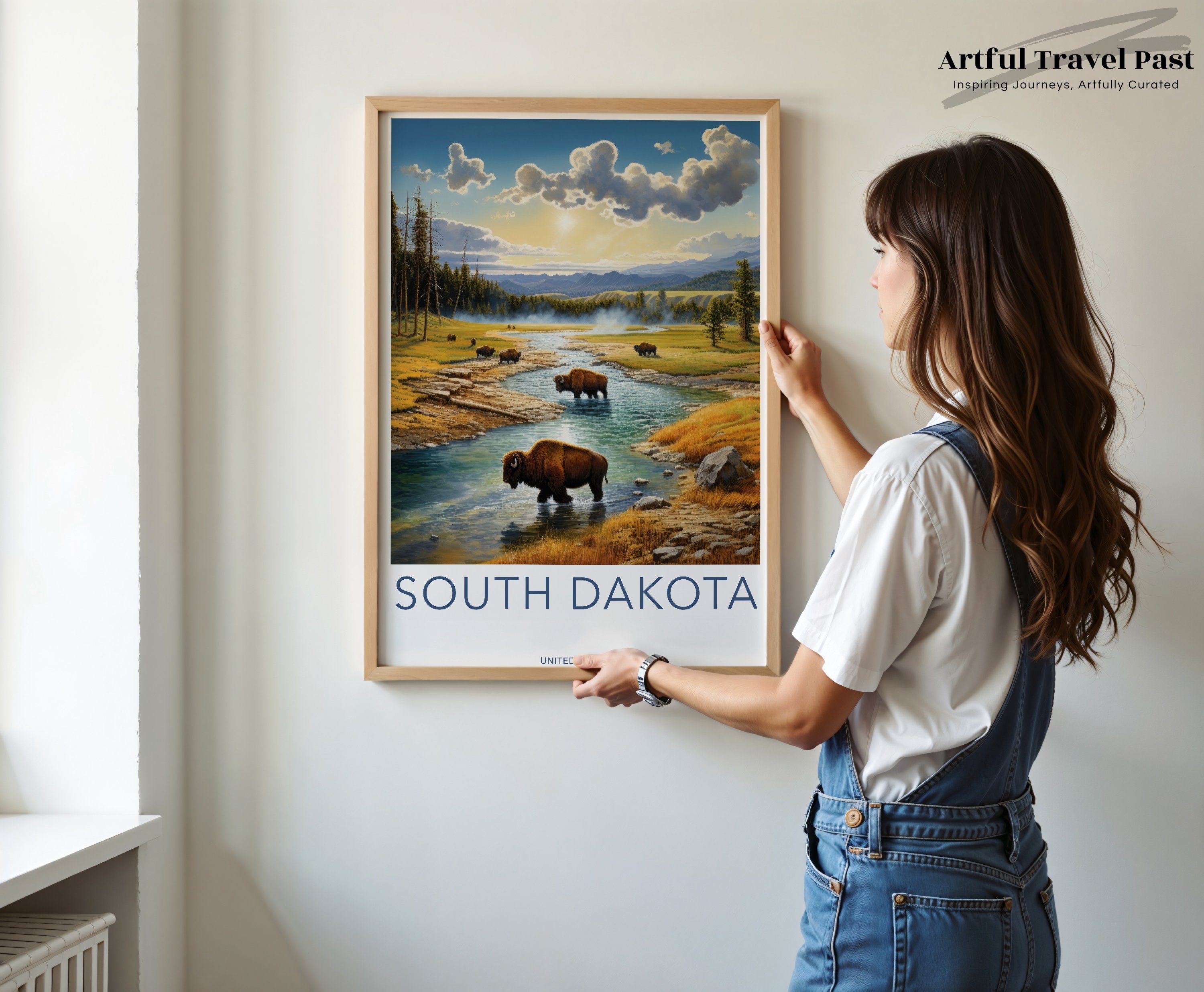 South Dakota Wall Art, Bison in Landscape Print, Beautiful Nature Artwork, Rustic Home Decor, Nature Lovers Gift, Travel Poster, USA Scenery