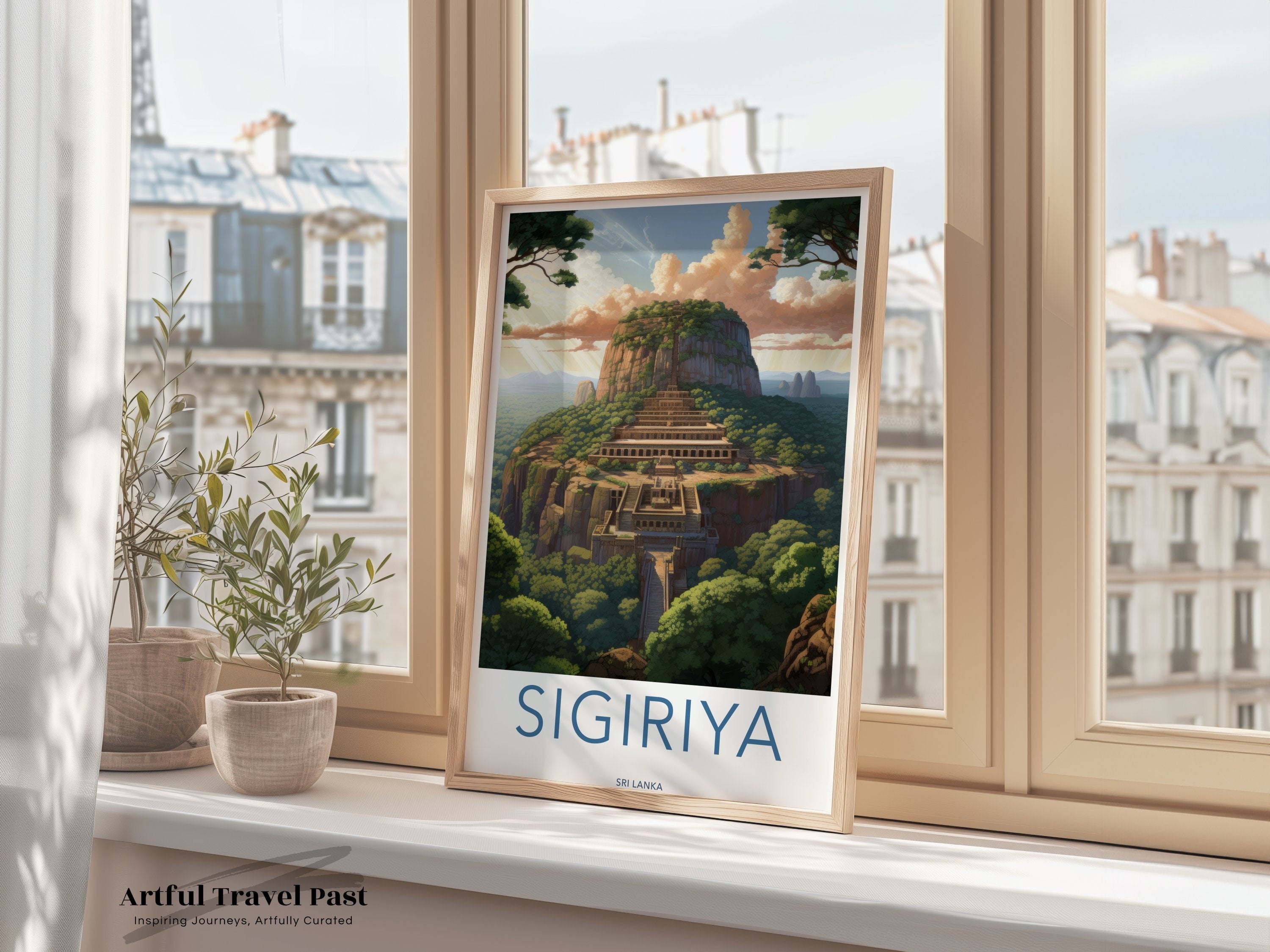 Sigiriya Wall Art, Ancient Rock Fortress, Sri Lanka Travel Poster, Historical Site Print, Home Decor, Nature Landscape Artwork