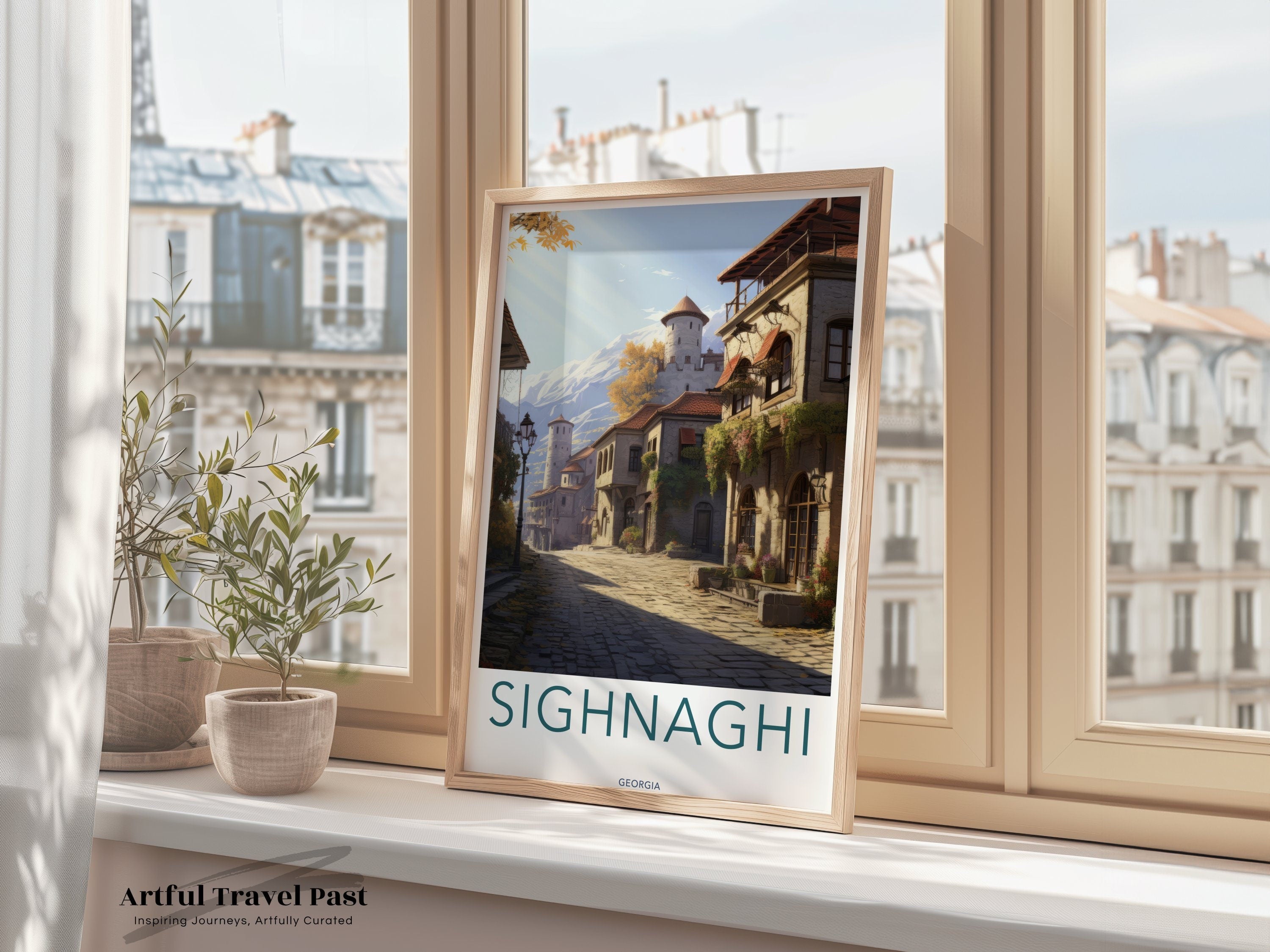 Sighnaghi Georgia Wall Art, Medieval Architecture Print, Historic Village Artwork, Scenic Landscape Poster, Georgian Cultural Landmarks