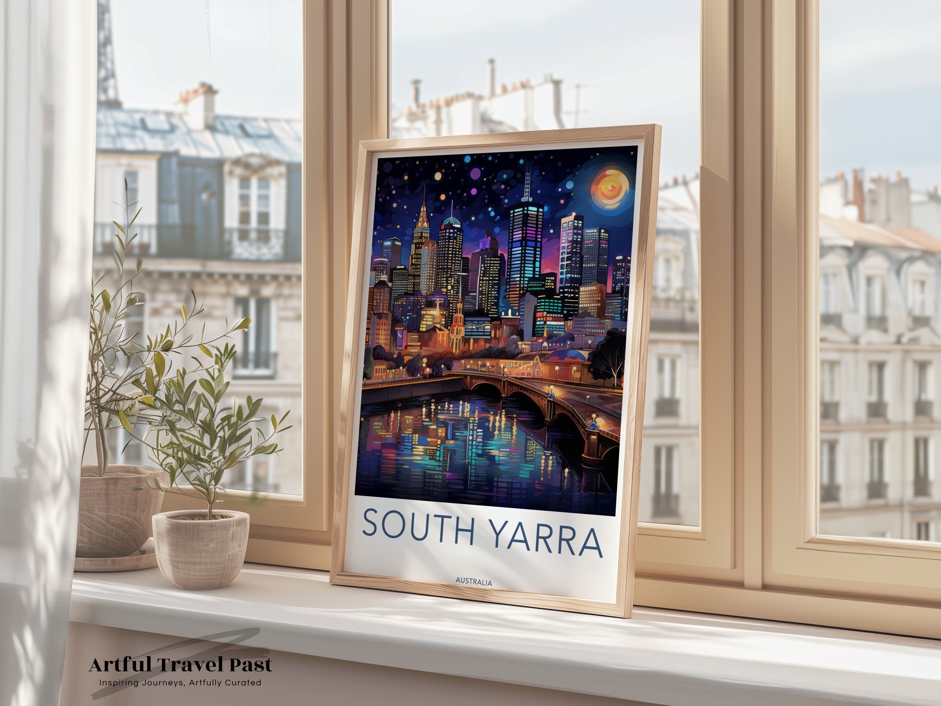 Stunning South Yarra Wall Art Print, Melbourne Skyline, Night Cityscape Illustration, Modern Home Decor, Australia Travel Poster