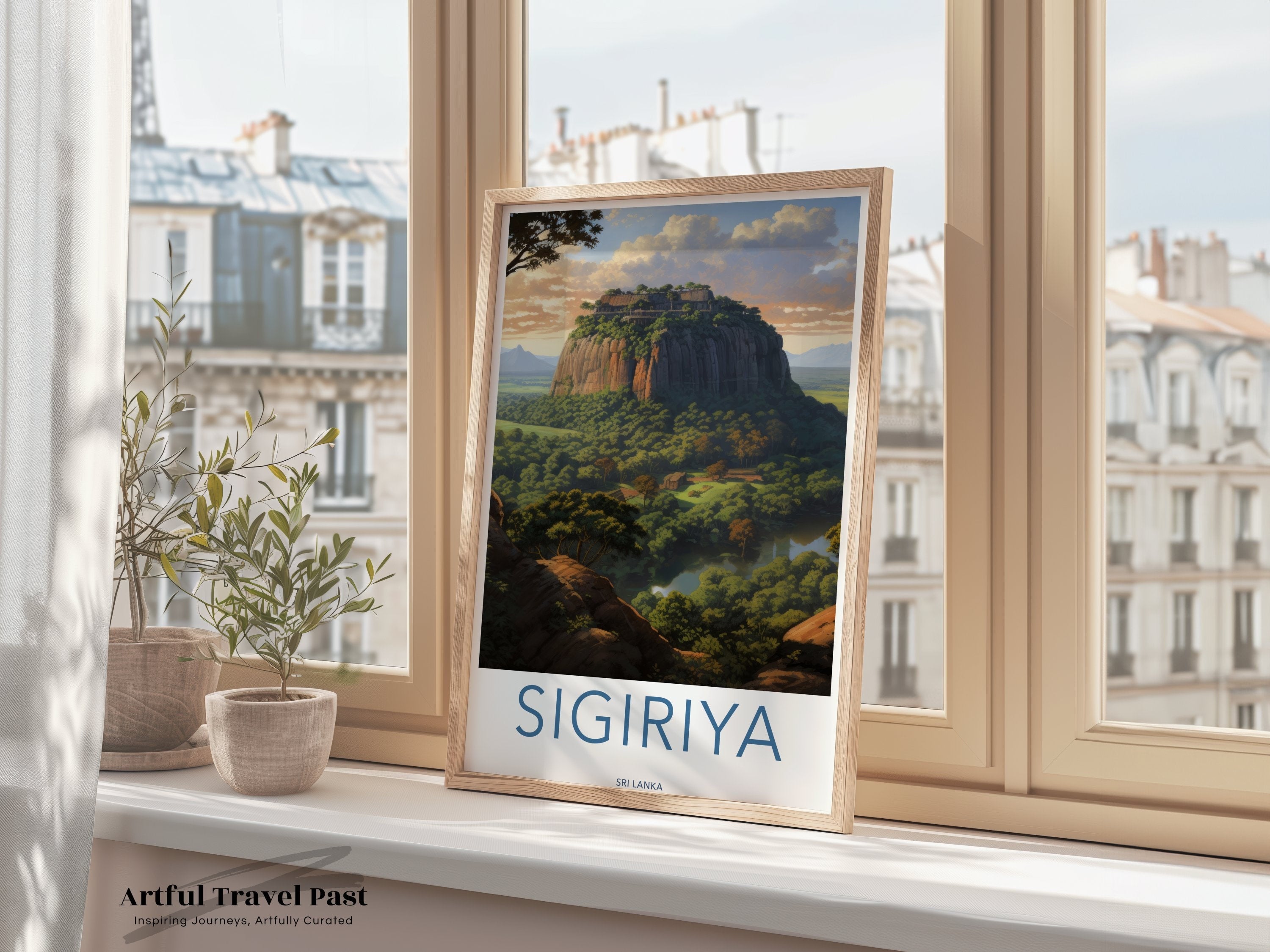 Sigiriya Rock Fortress Wall Art, Sri Lanka Scenic Poster, Ancient City Decor, Historic Landscape Artwork, Vintage Travel Print