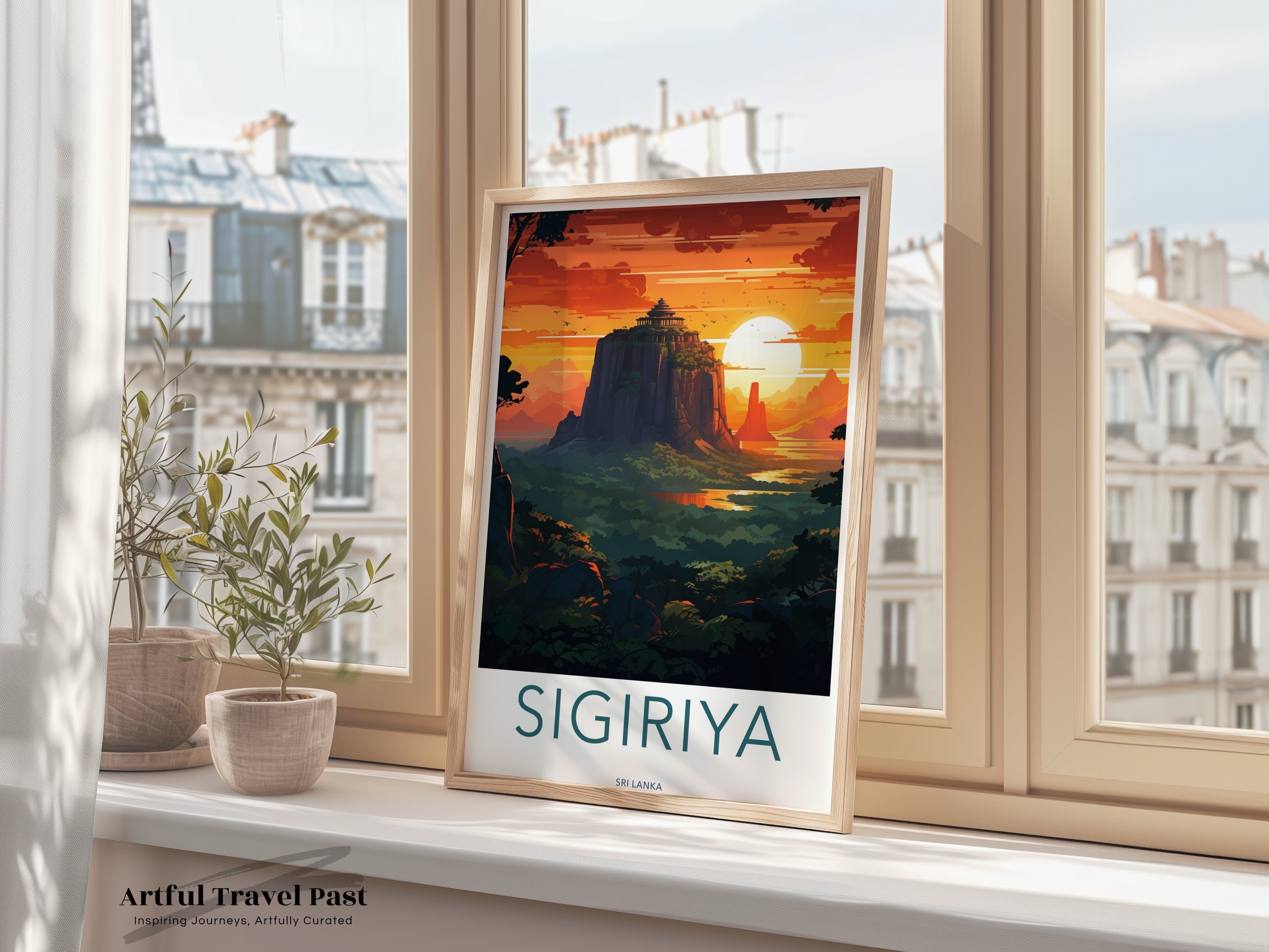 Sigiriya Wall Art Print, Sri Lanka Scenic Poster, Historic Rock Fortress Decor, Vibrant Landscape Artwork, Cultural Landmark Art