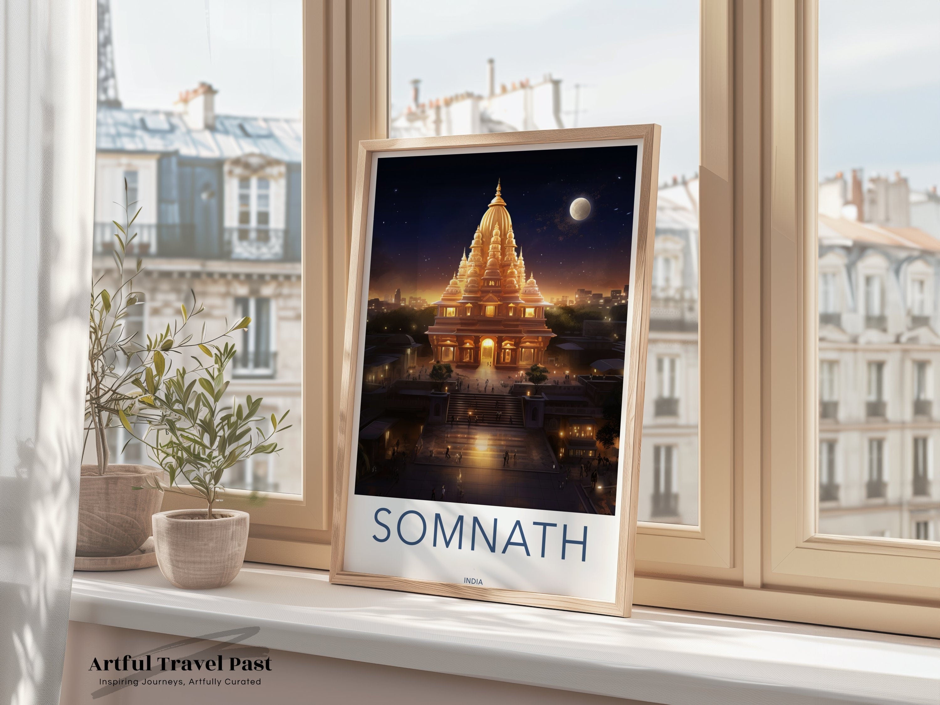 Somnath Temple Wall Art, India Night Scene Poster, Illuminated Landmark Print, Moonlit Historical Architecture, Cultural Heritage Decor