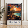 Tel Aviv Wall Art, Sunset City Skyline Print, Coastal Cityscape, Vibrant Beach Scene, Urban Landscape, Modern Decor, Israel Poster