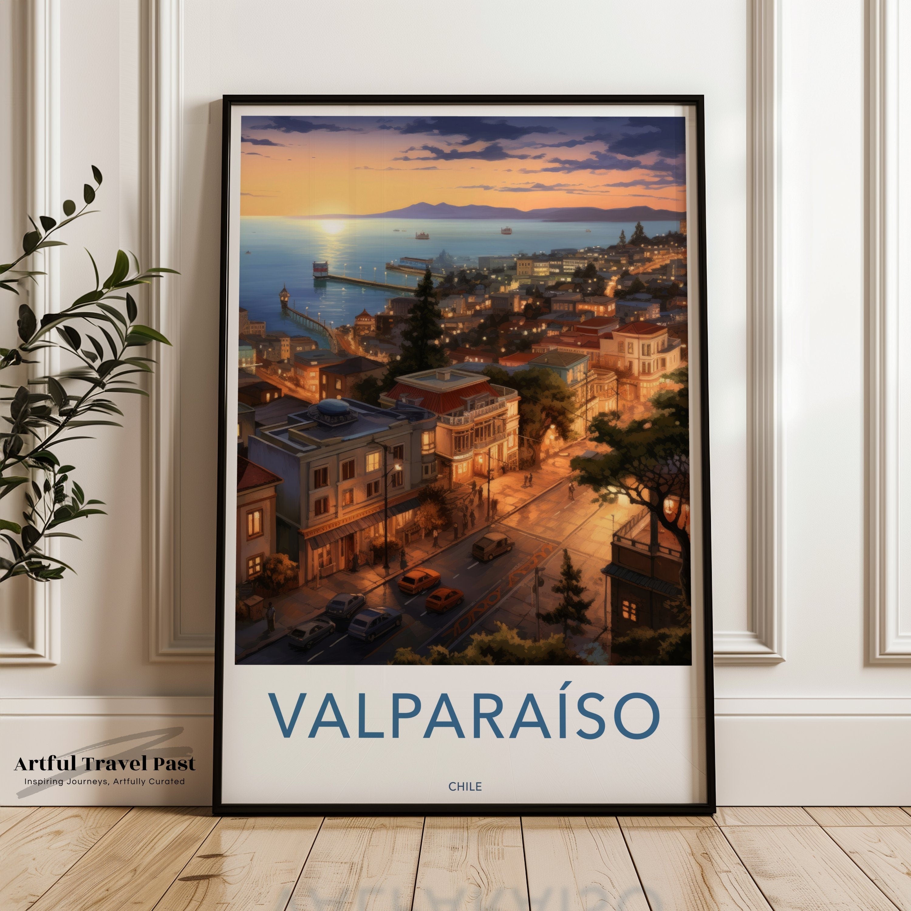 Valparaiso Chile Wall Art, Sunset Cityscape Print, Coastal Town Artwork, Architecture and Seaside View, Urban Art Decor