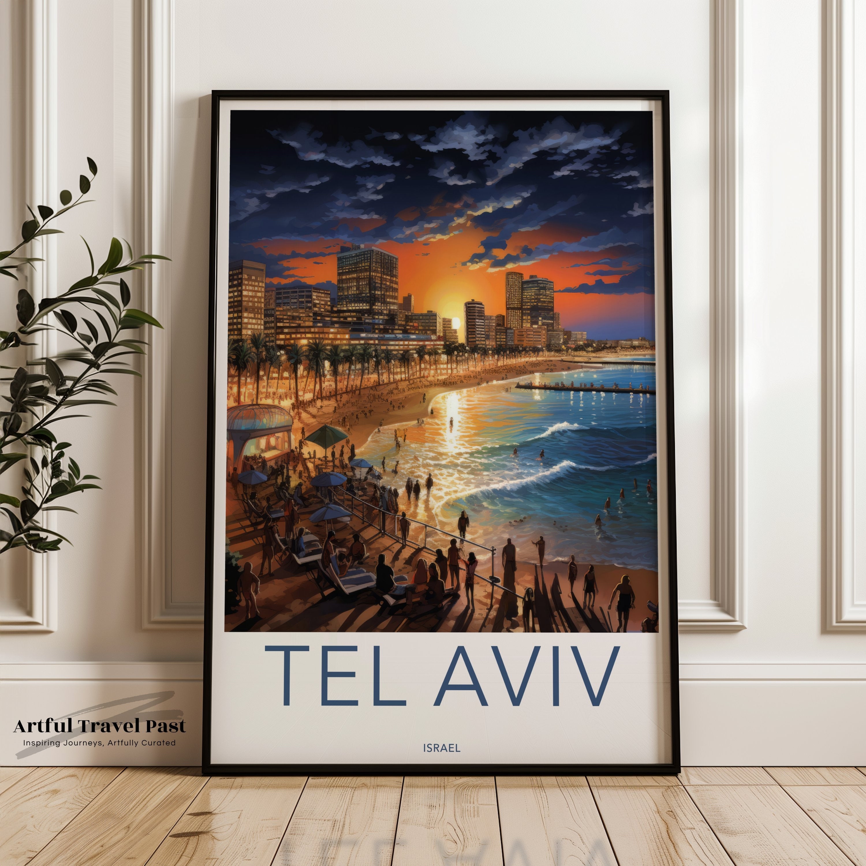 Tel Aviv Wall Art Print, Vintage Travel Poster, Cityscape Artwork, Israel Coastal Decor, Sunset Beach Scene, Modern Home Decor