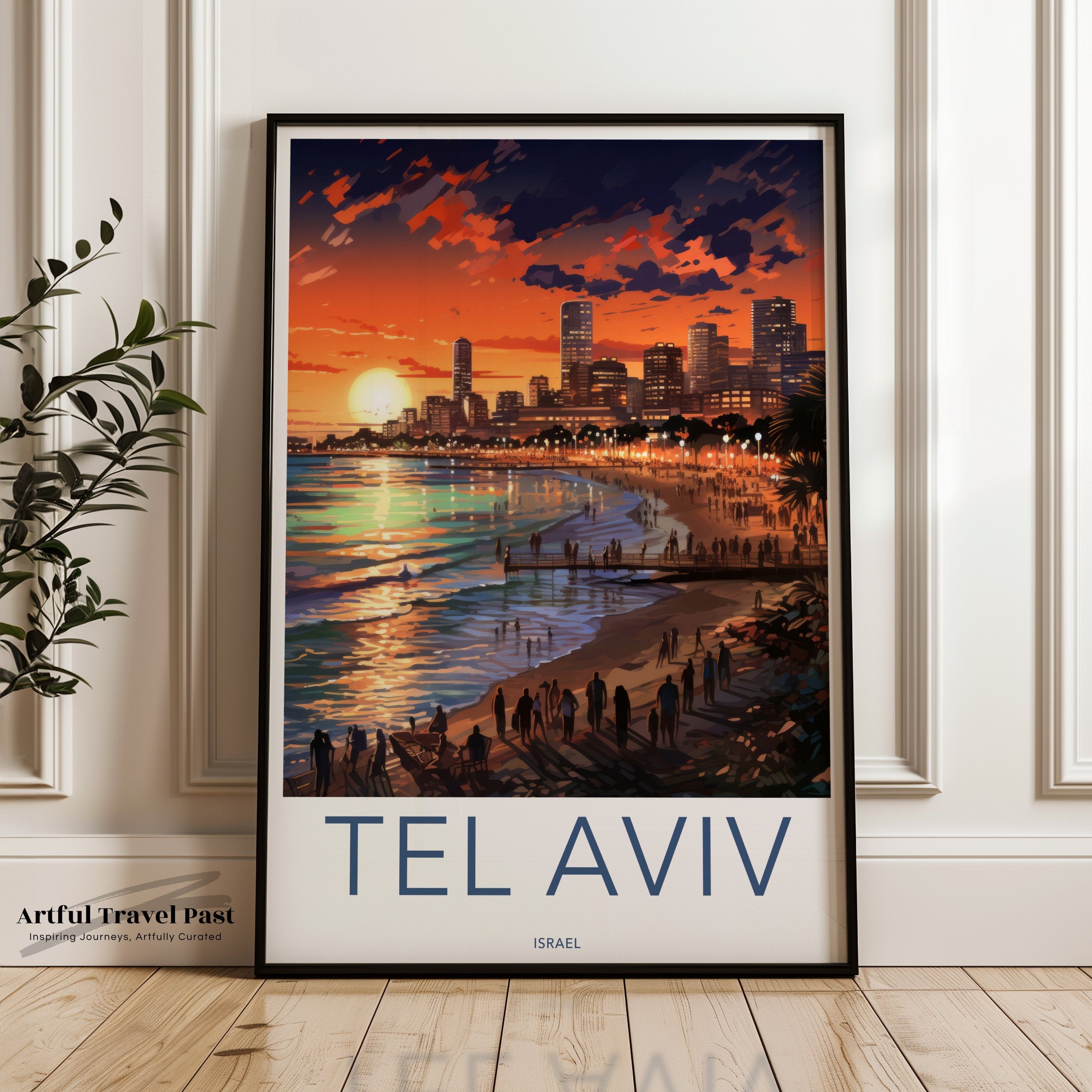 Tel Aviv Wall Art, Tel Aviv Cityscape Print, Sunset Beach Art, Coastal City Decor, Urban Skyline Poster, Vibrant Sunset Wall Art