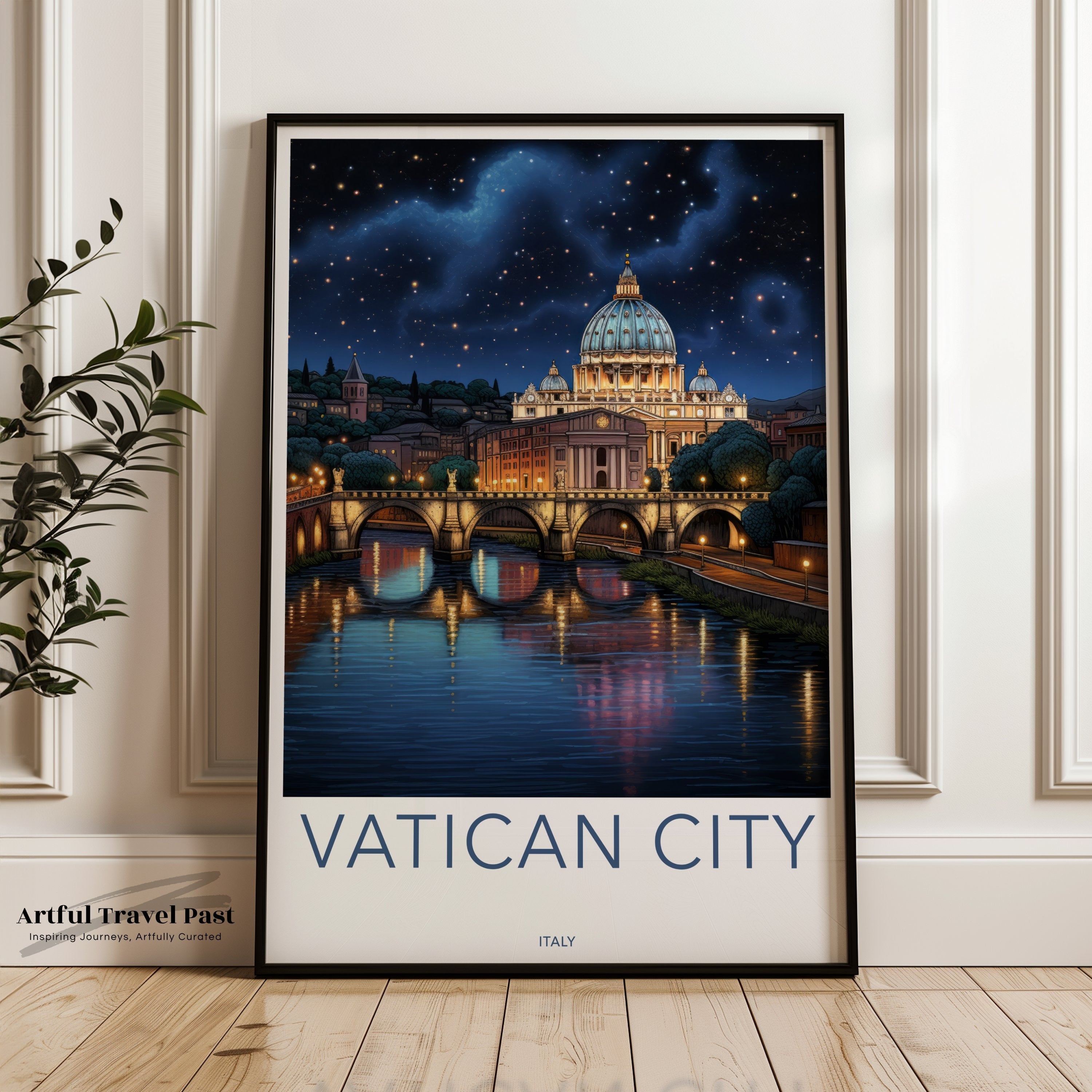 Vatican City Nightscape Wall Art, St. Peter's Basilica Print, Rome Travel Poster, Italian Cityscape Decor, Rome Landmark Artwork