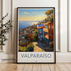 Valparaiso Chile Wall Art, Sunset Over Colorful Hillside Houses, Cultural Cityscape Print, Coastal Decor Painting, Travel Poster