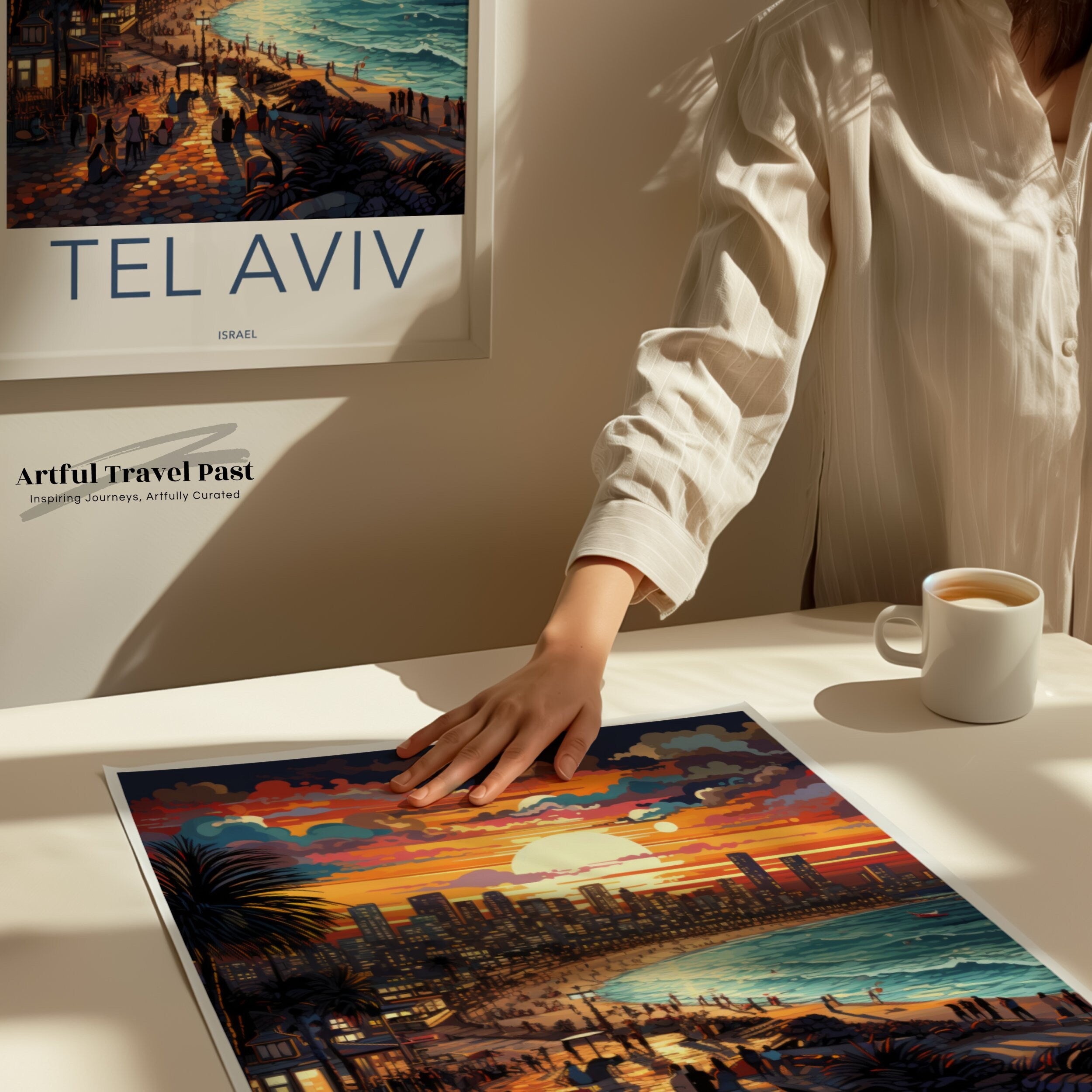 Tel Aviv Wall Art, Sunset City Skyline Print, Coastal Cityscape, Vibrant Beach Scene, Urban Landscape, Modern Decor, Israel Poster