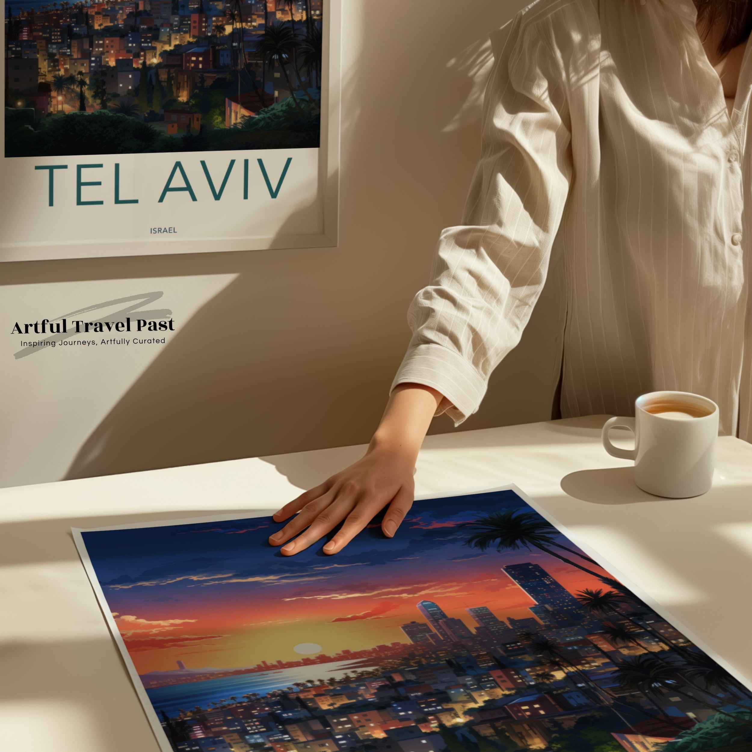 Tel Aviv Wall Art, Sunset Cityscape Print, Tel Aviv Poster, Israel Travel Artwork, Urban Landscape Décor, City Night View