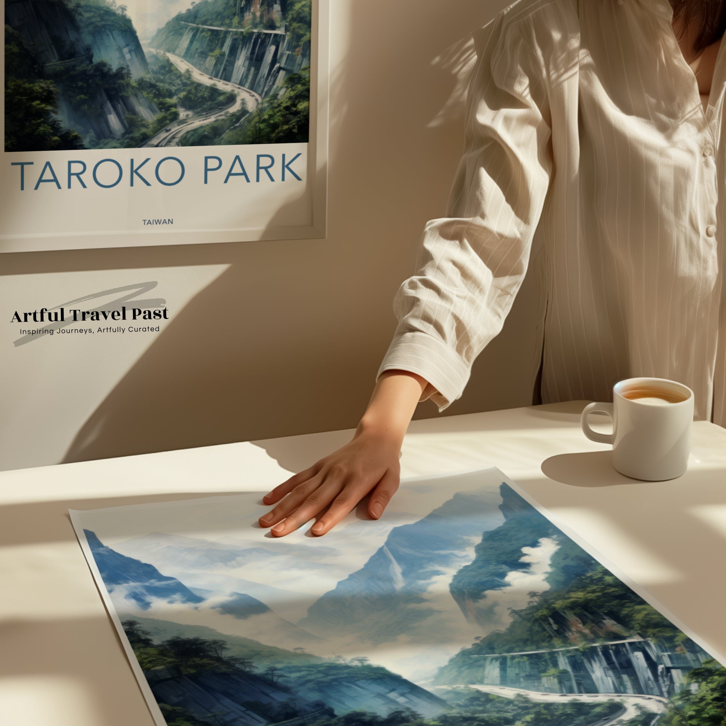 Taroko Park Wall Art, Taiwan Scenic Print, Mountain Landscape Poster, Taiwans Natural Beauty, Architectural Wonders Artwork