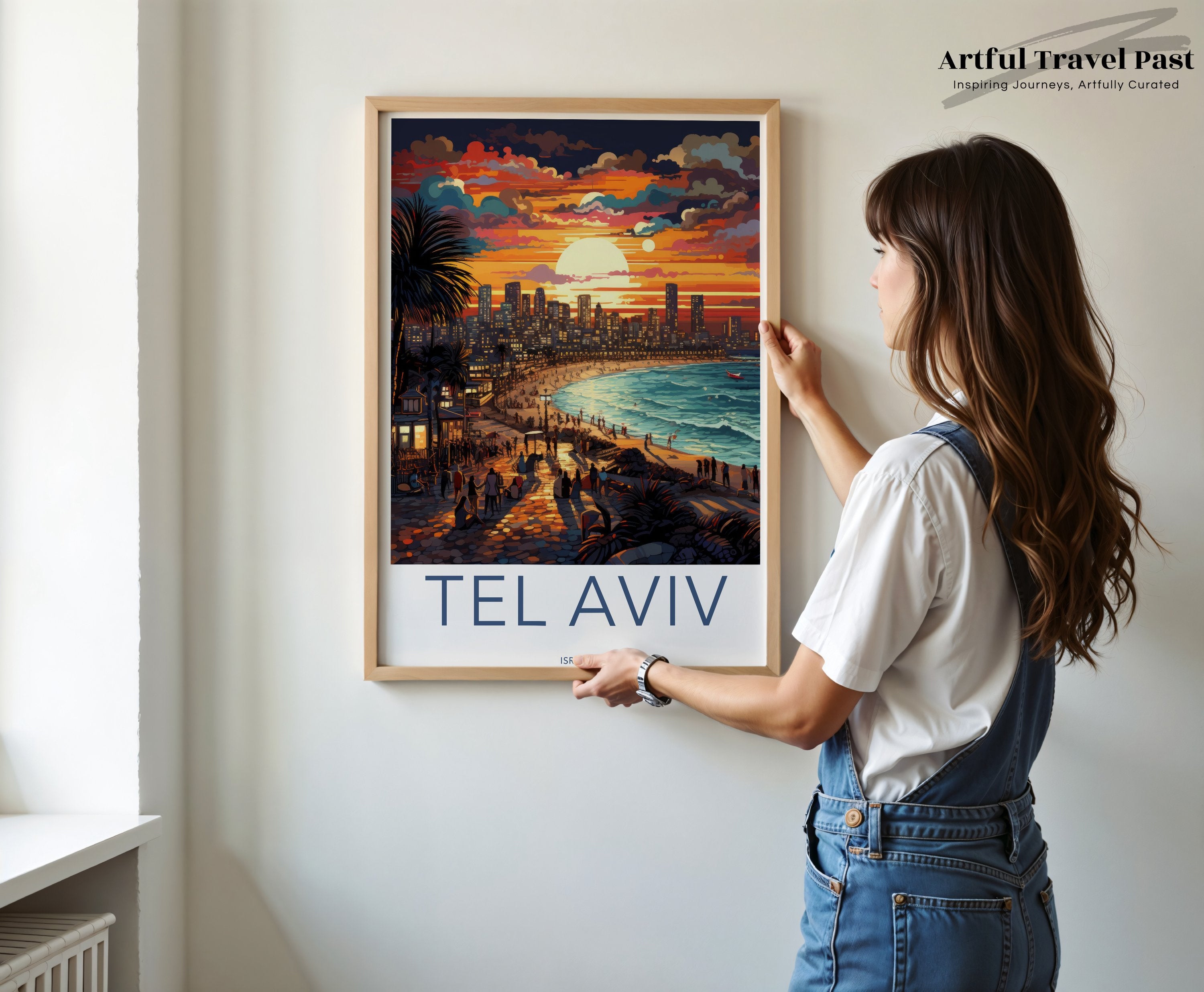 Tel Aviv Wall Art, Sunset City Skyline Print, Coastal Cityscape, Vibrant Beach Scene, Urban Landscape, Modern Decor, Israel Poster