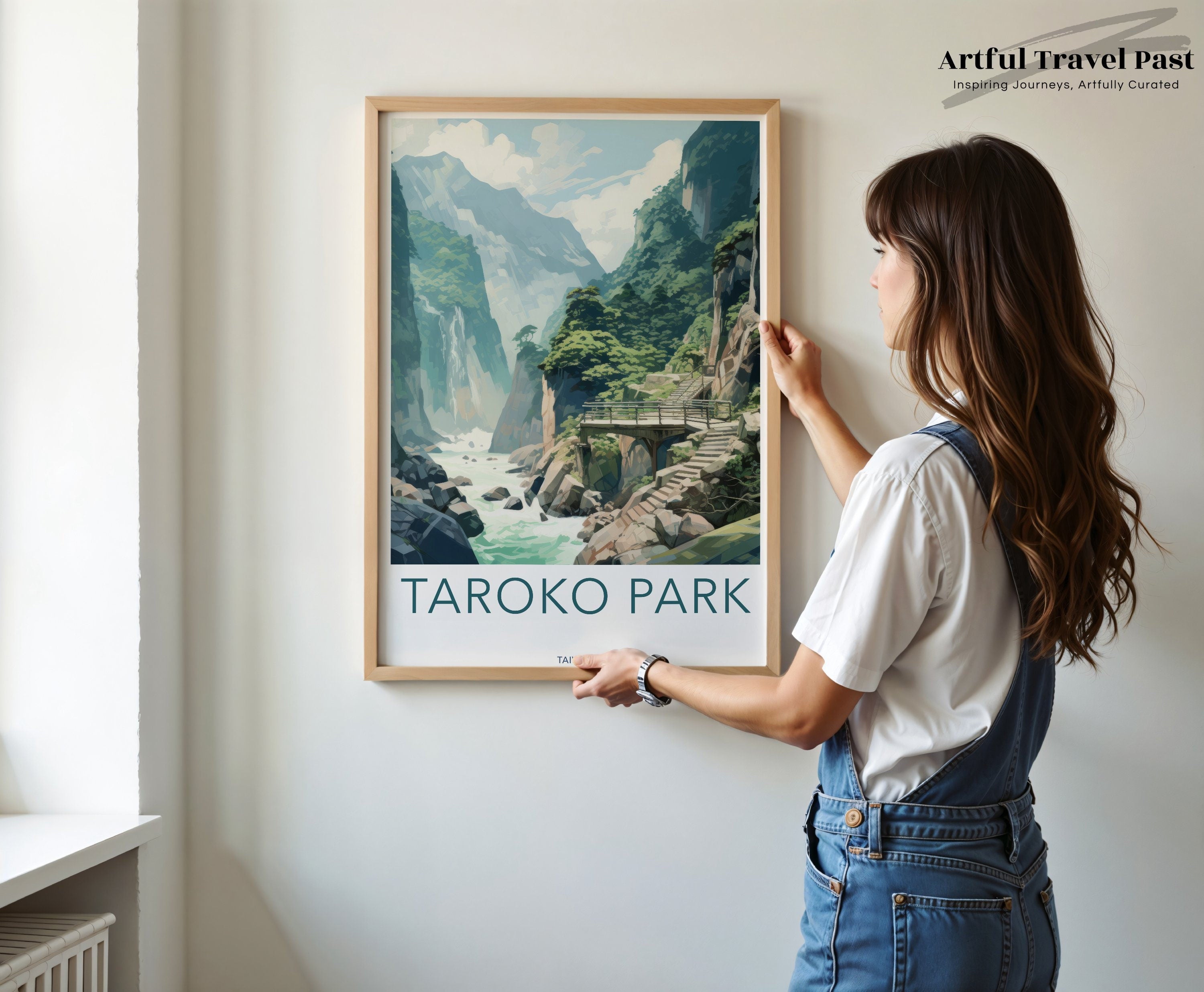 Taroko Park Wall Art, Beautiful Nature Landscape, Taiwan Mountain River Illustration, Scenic Outdoor Decor, Travel Poster