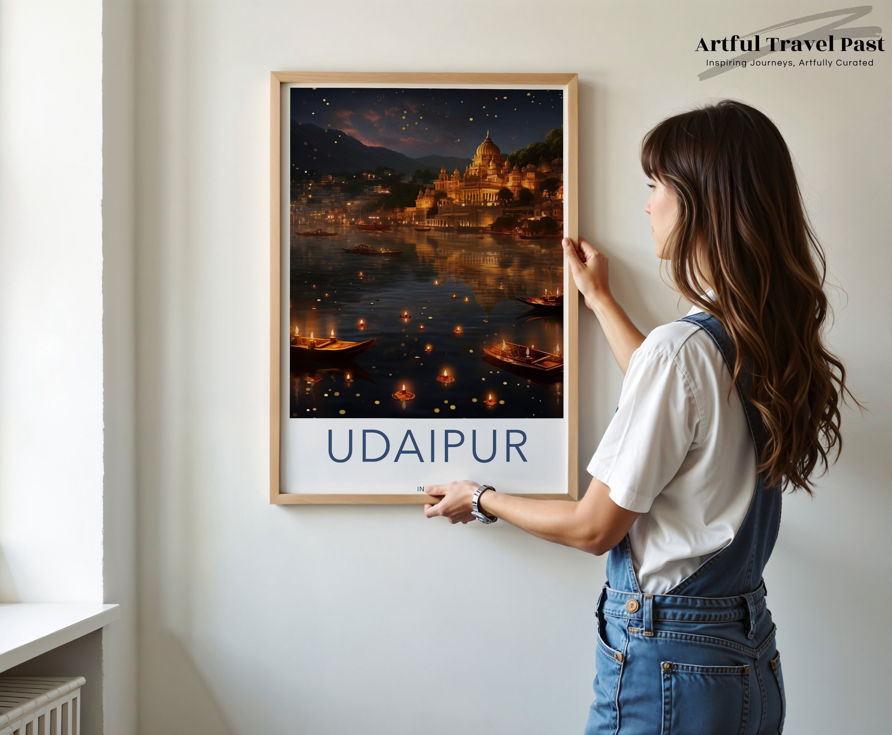 Udaipur Wall Art, Udaipur Cityscape Print, India Travel Poster, Lake Pichola Art, Indian Architecture Decor, Rajasthan Wall Decor