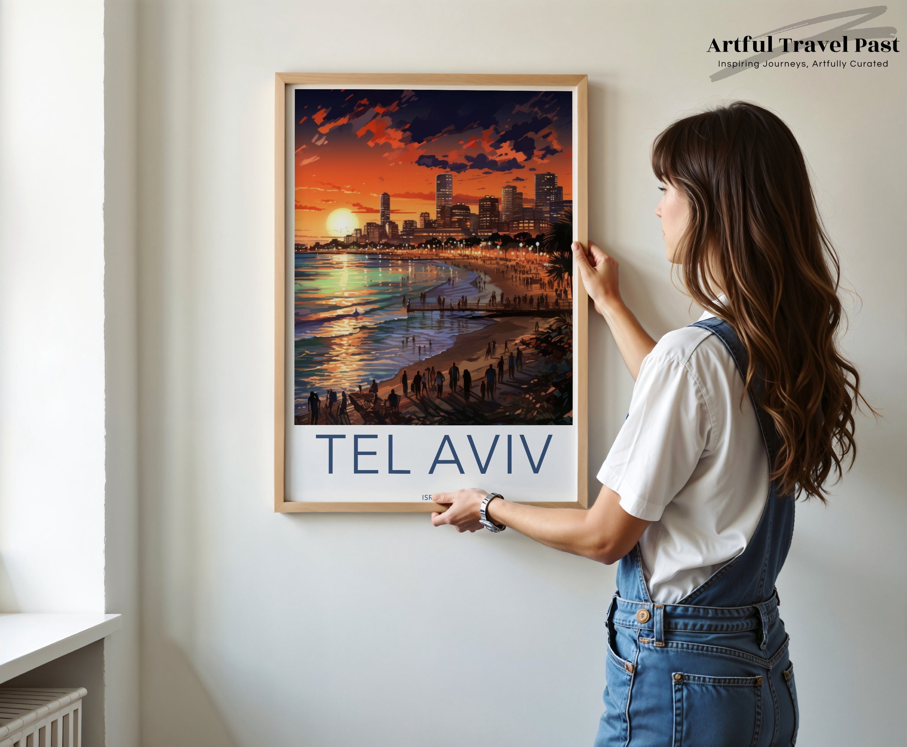 Tel Aviv Wall Art, Tel Aviv Cityscape Print, Sunset Beach Art, Coastal City Decor, Urban Skyline Poster, Vibrant Sunset Wall Art