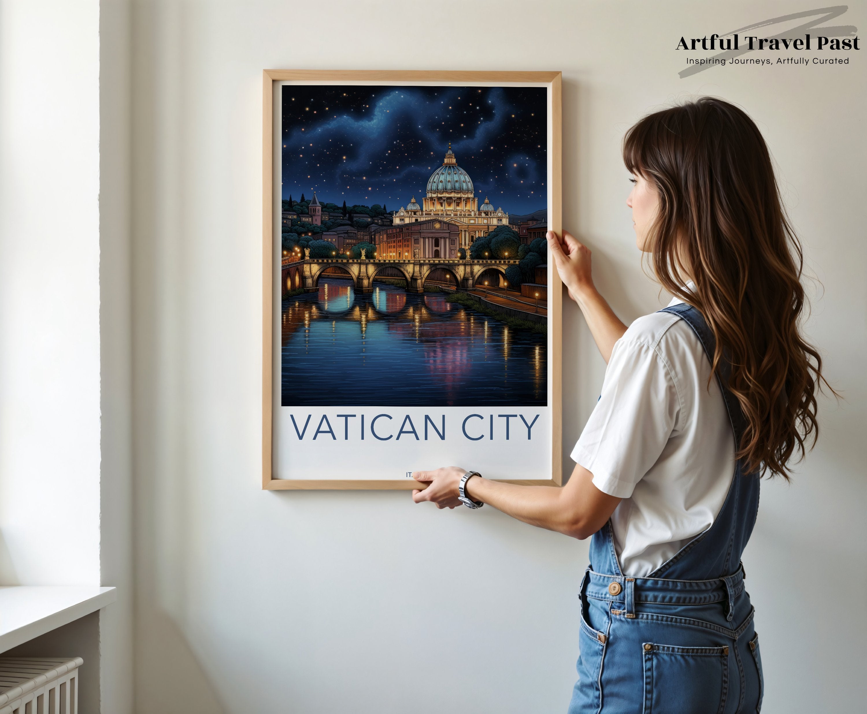 Vatican City Nightscape Wall Art, St. Peter's Basilica Print, Rome Travel Poster, Italian Cityscape Decor, Rome Landmark Artwork