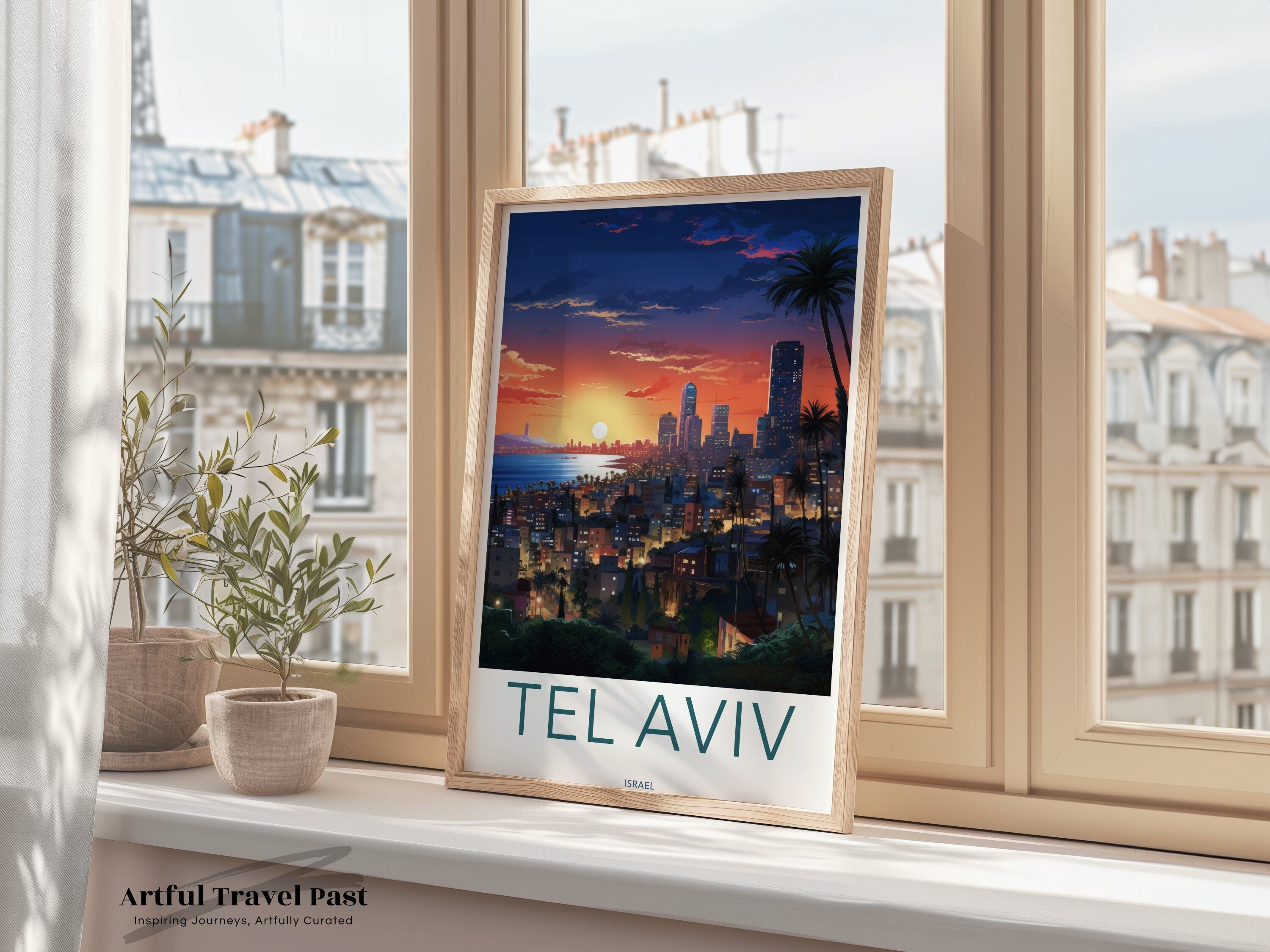 Tel Aviv Wall Art, Sunset Cityscape Print, Tel Aviv Poster, Israel Travel Artwork, Urban Landscape Décor, City Night View