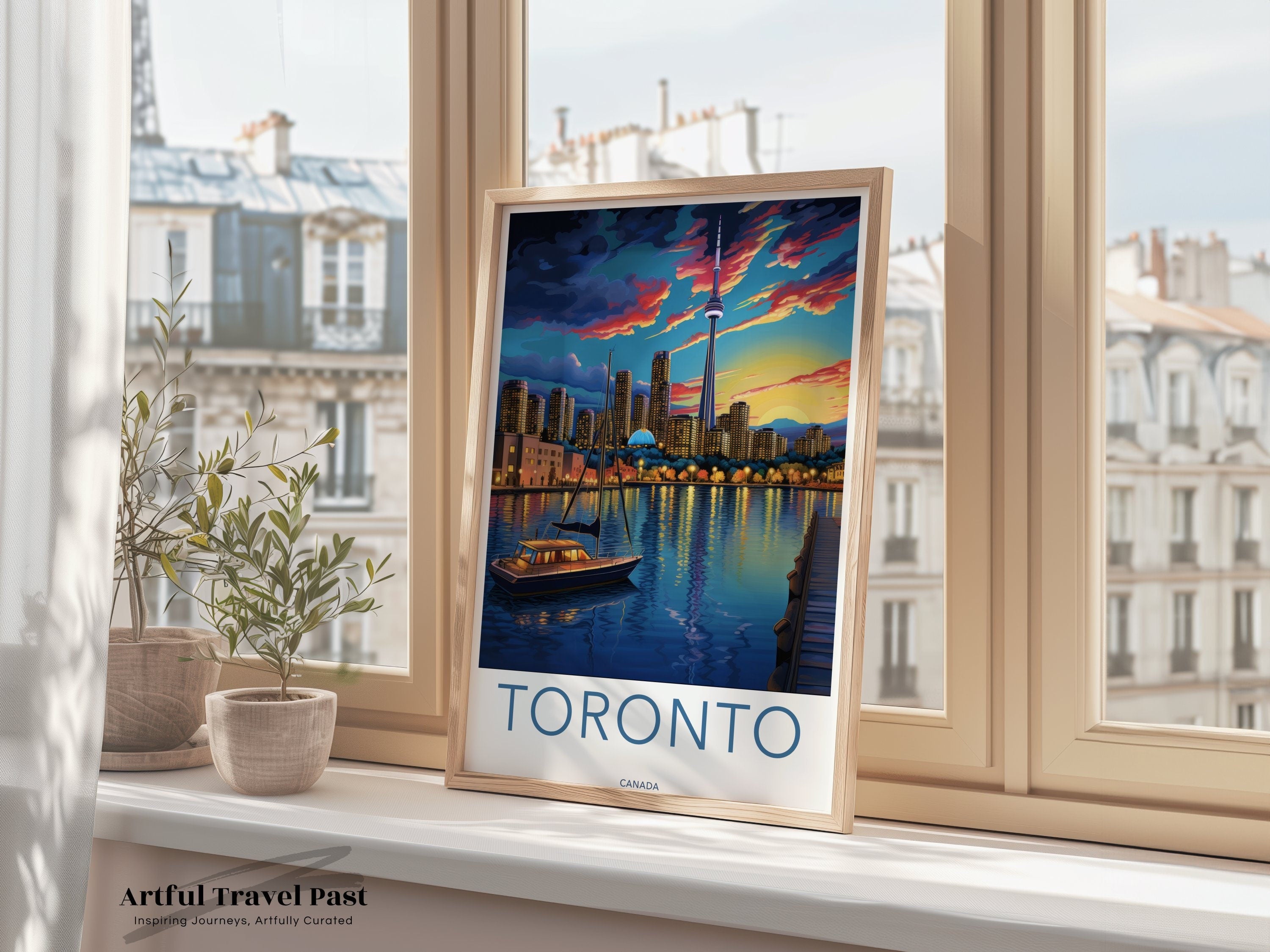 Toronto Wall Art, Skyline Sunset Print, Canada Cityscape, Toronto Waterfront Artwork, CN Tower Illustration, Modern Home Decor