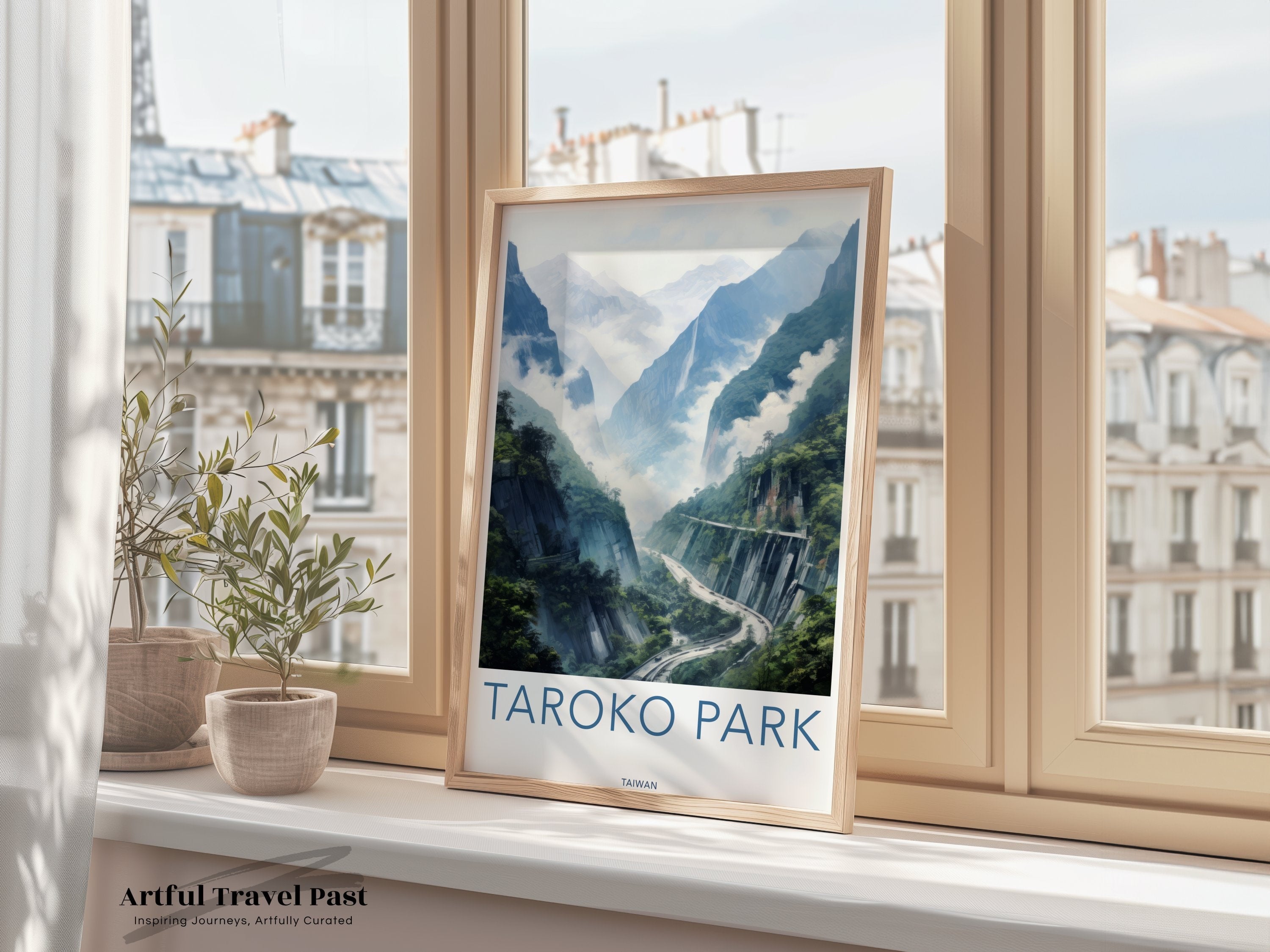 Taroko Park Wall Art, Taiwan Scenic Print, Mountain Landscape Poster, Taiwans Natural Beauty, Architectural Wonders Artwork