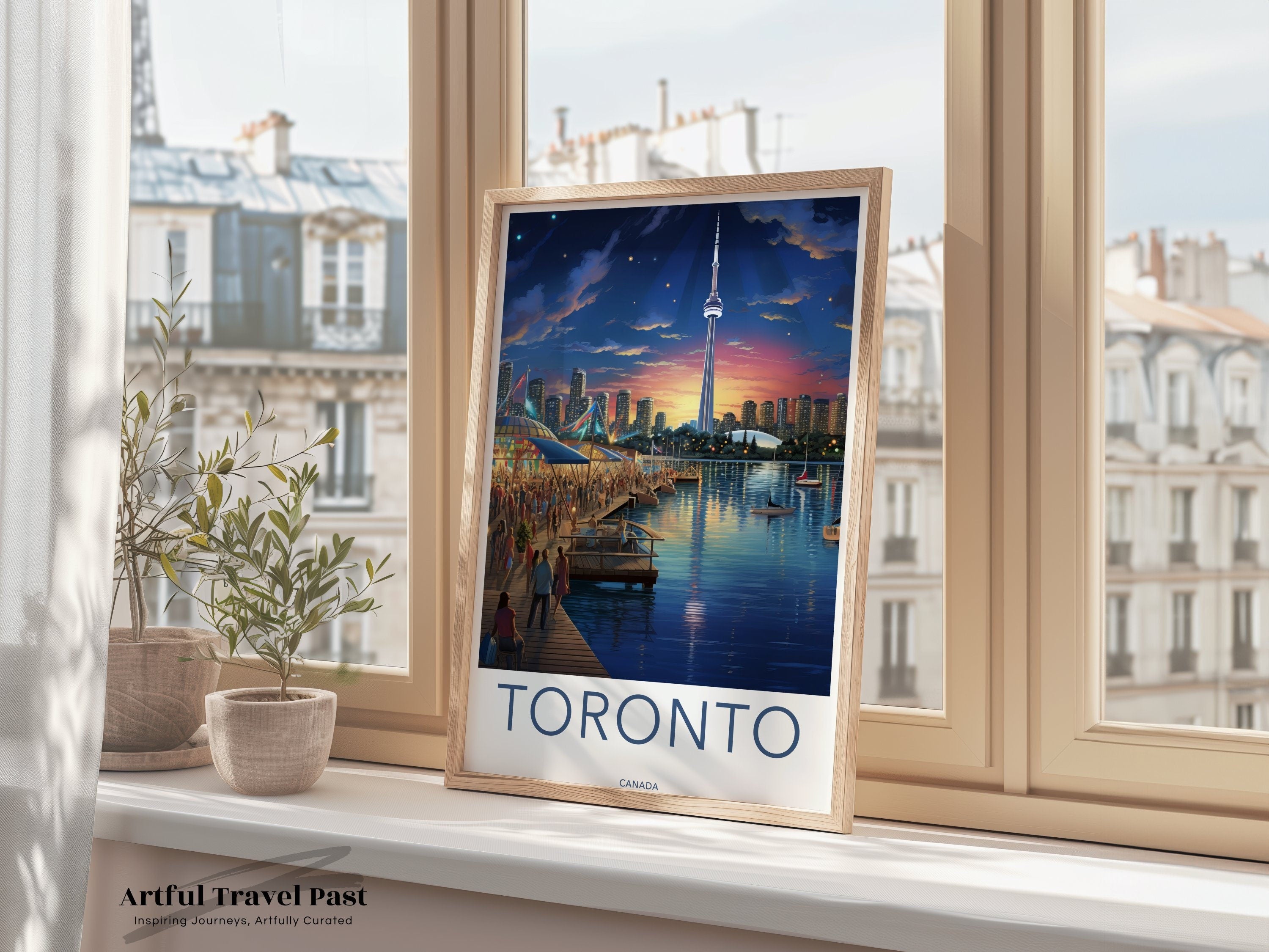 Toronto Cityscape Wall Art, CN Tower at Dusk, Toronto Skyline Print, Waterfront Poster, City Night Lights, Urban Landscape Artwork